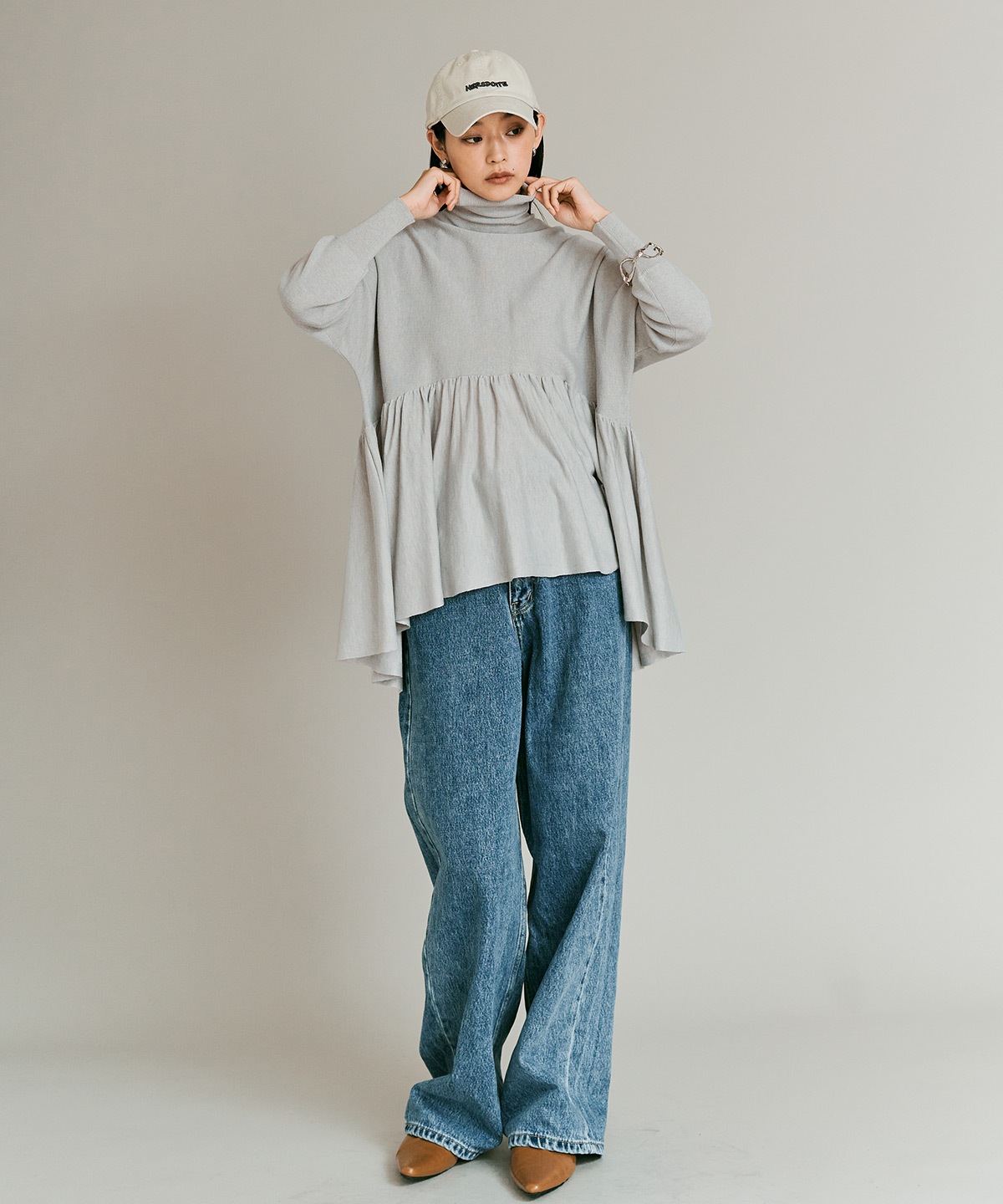 【予約販売】ウールミックスライトニットペプラムトップス 全4色