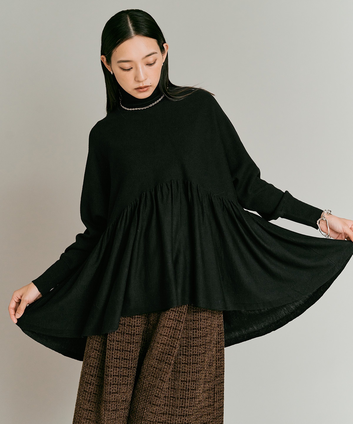 【予約販売】ウールミックスライトニットペプラムトップス 全4色