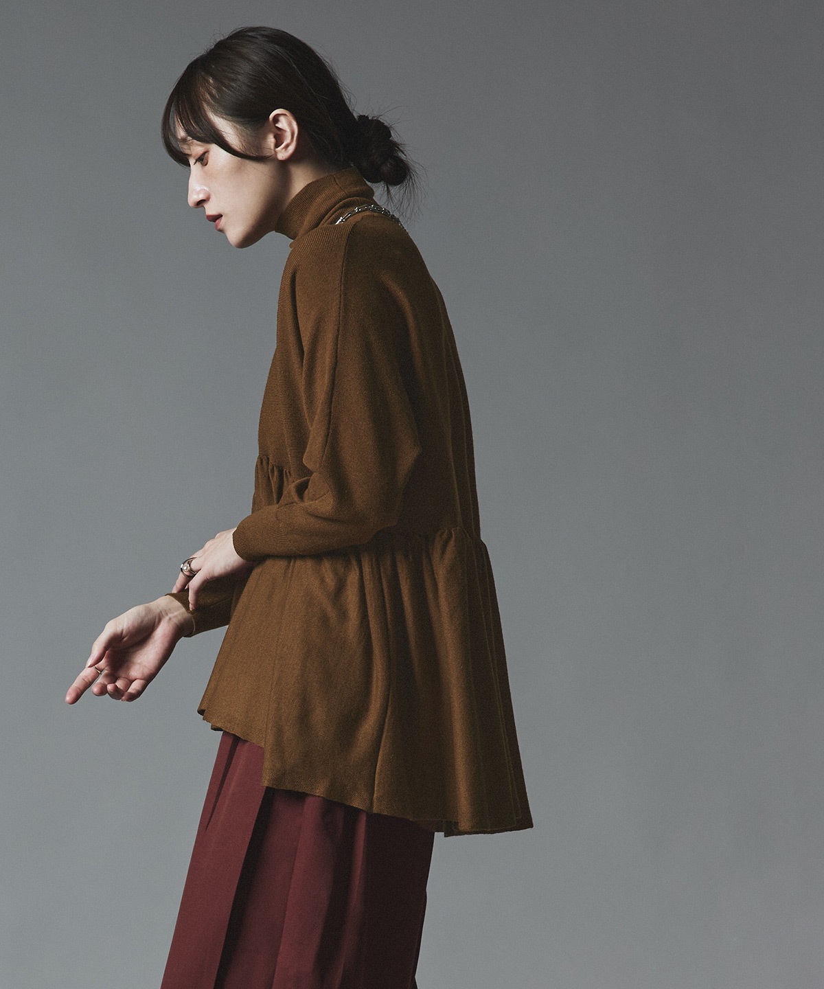 【予約販売】ウールミックスライトニットペプラムトップス 全4色