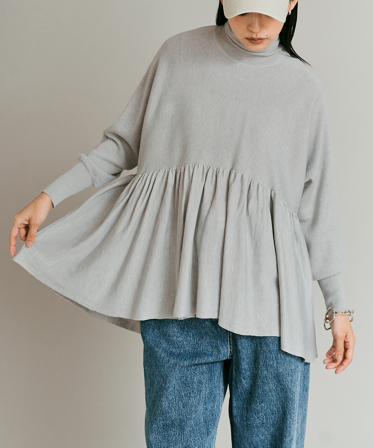 【予約販売】ウールミックスライトニットペプラムトップス 全4色