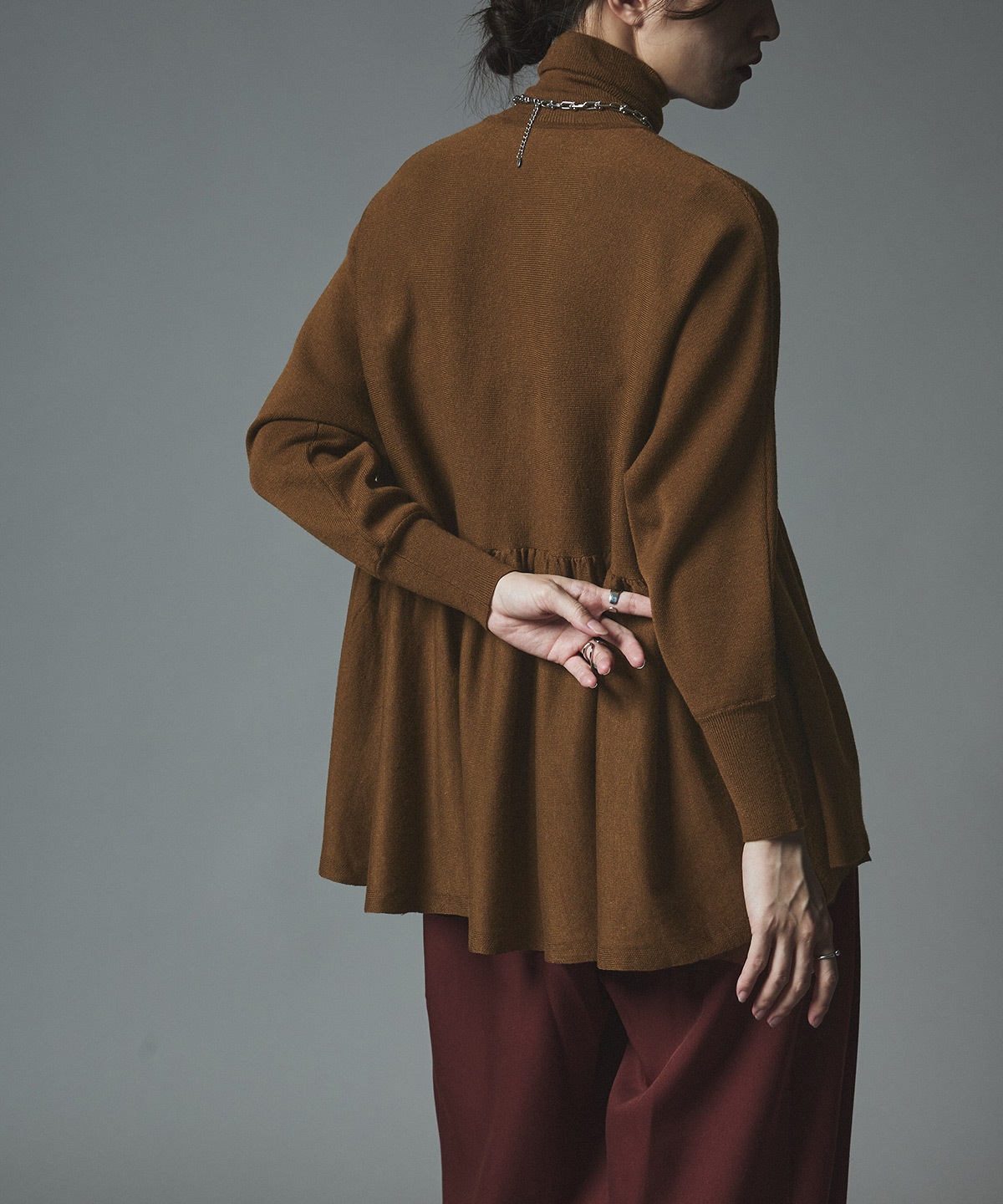 【予約販売】ウールミックスライトニットペプラムトップス 全4色