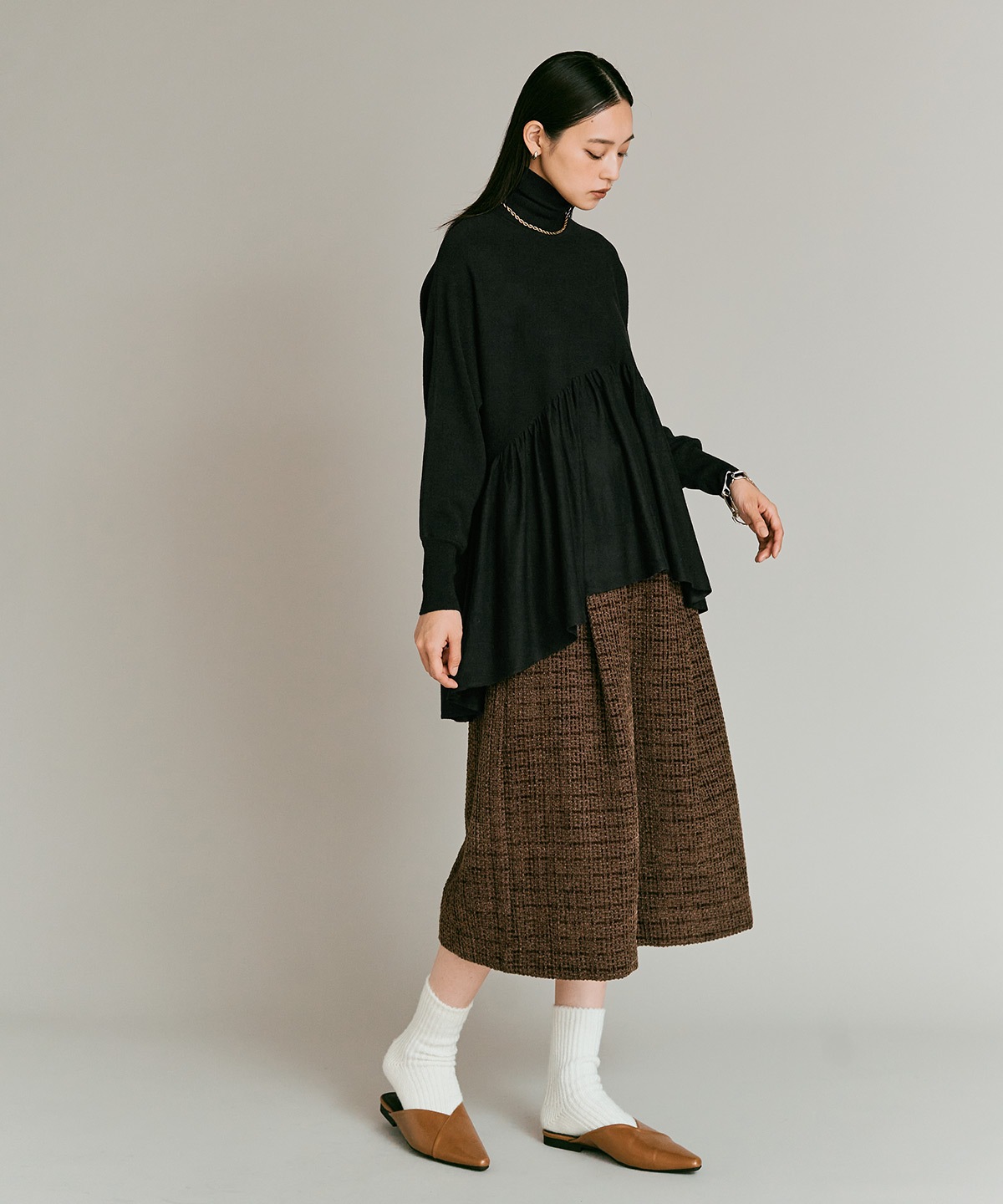 【予約販売】ウールミックスライトニットペプラムトップス 全4色