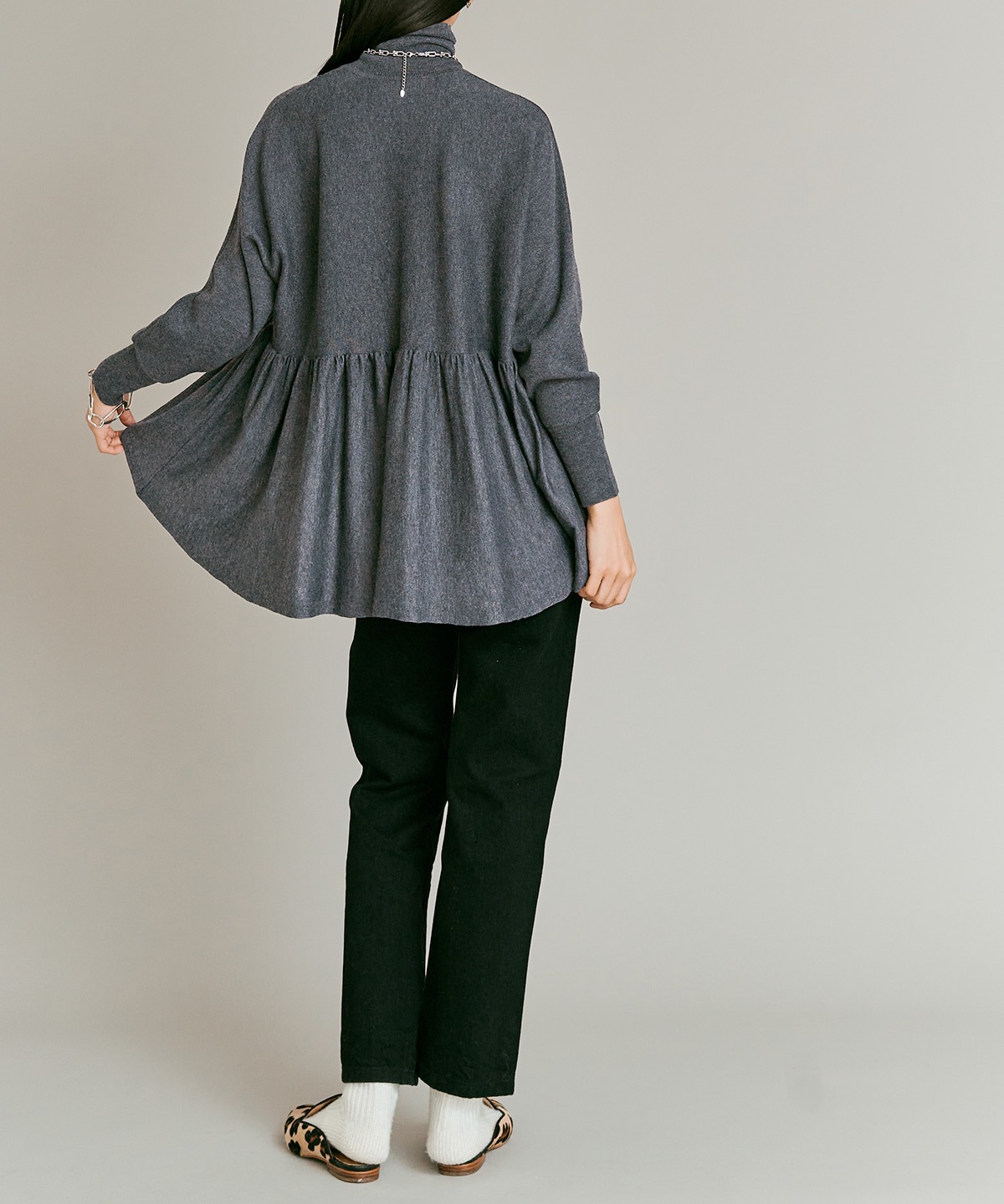 【予約販売】ウールミックスライトニットペプラムトップス 全4色