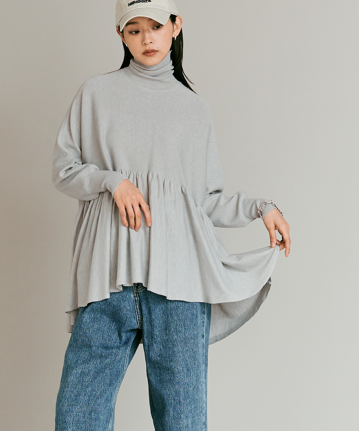 【予約販売】ウールミックスライトニットペプラムトップス 全4色