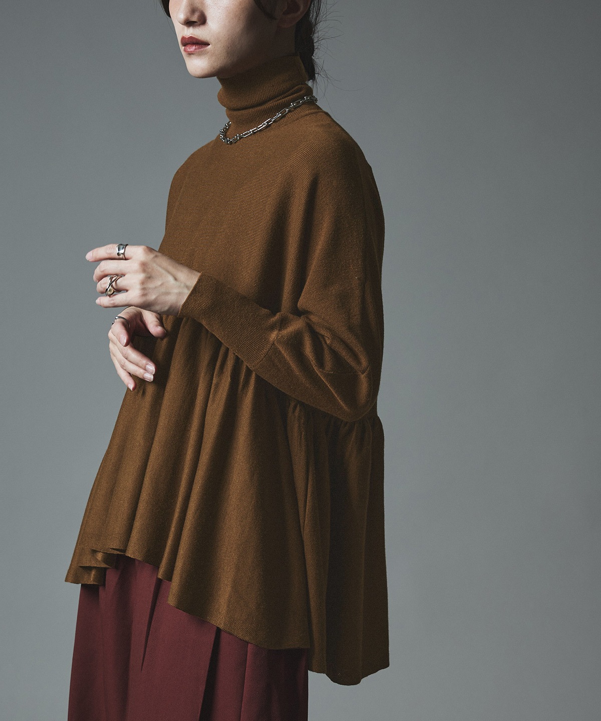 【予約販売】ウールミックスライトニットペプラムトップス 全4色