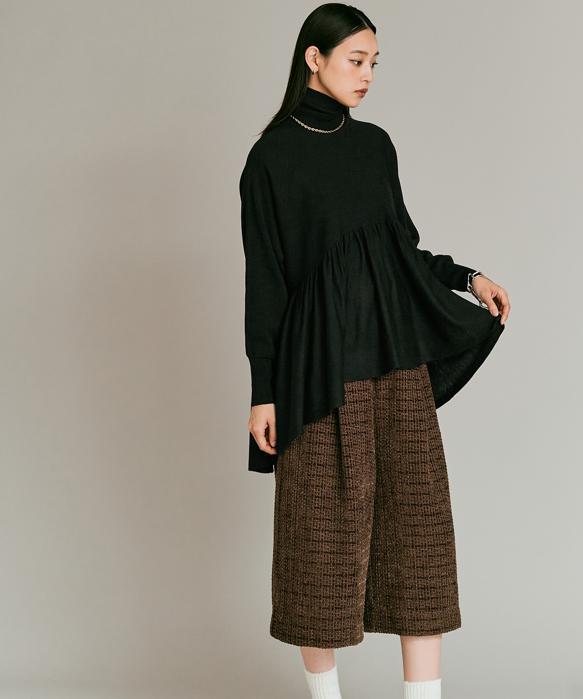 【予約販売】ウールミックスライトニットペプラムトップス 全4色