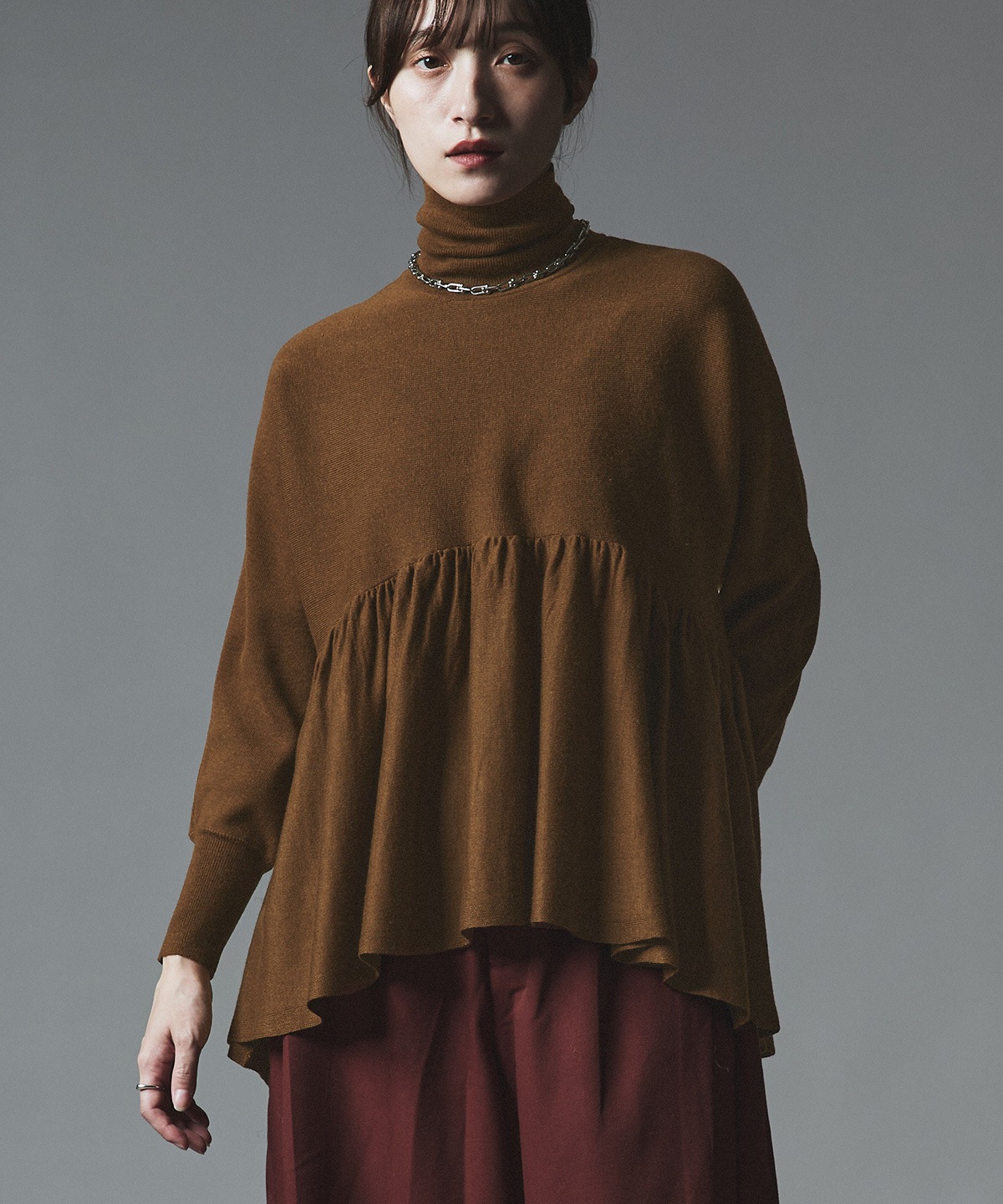 【予約販売】ウールミックスライトニットペプラムトップス 全4色