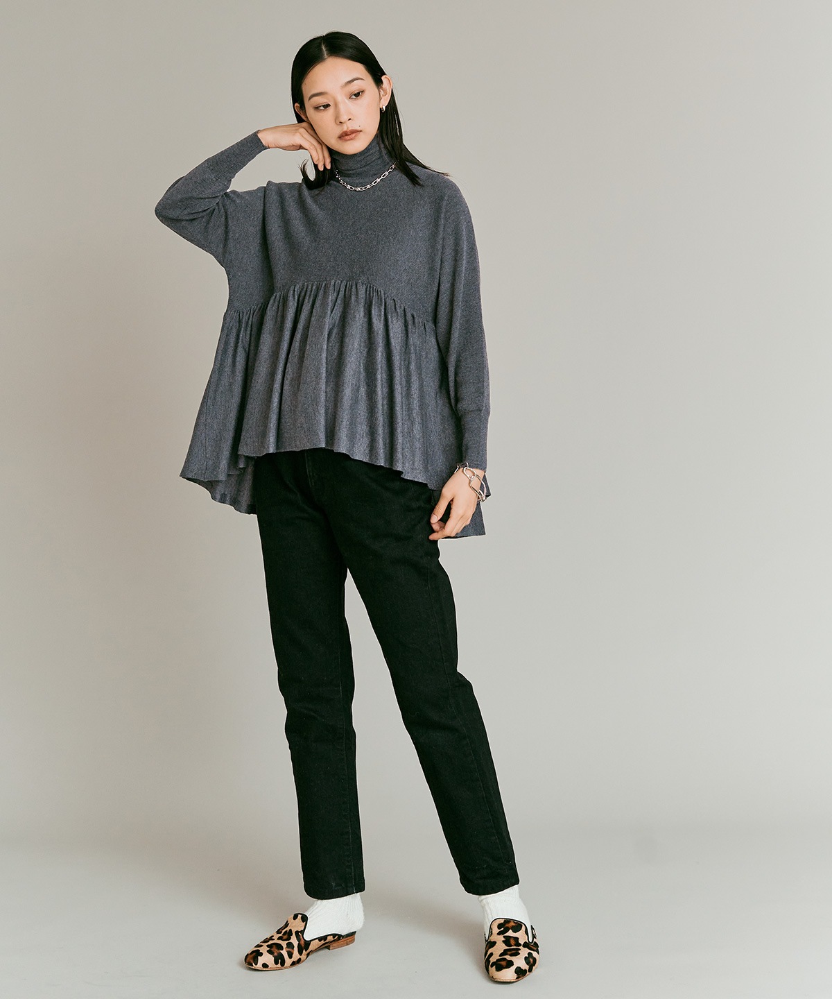 【予約販売】ウールミックスライトニットペプラムトップス 全4色