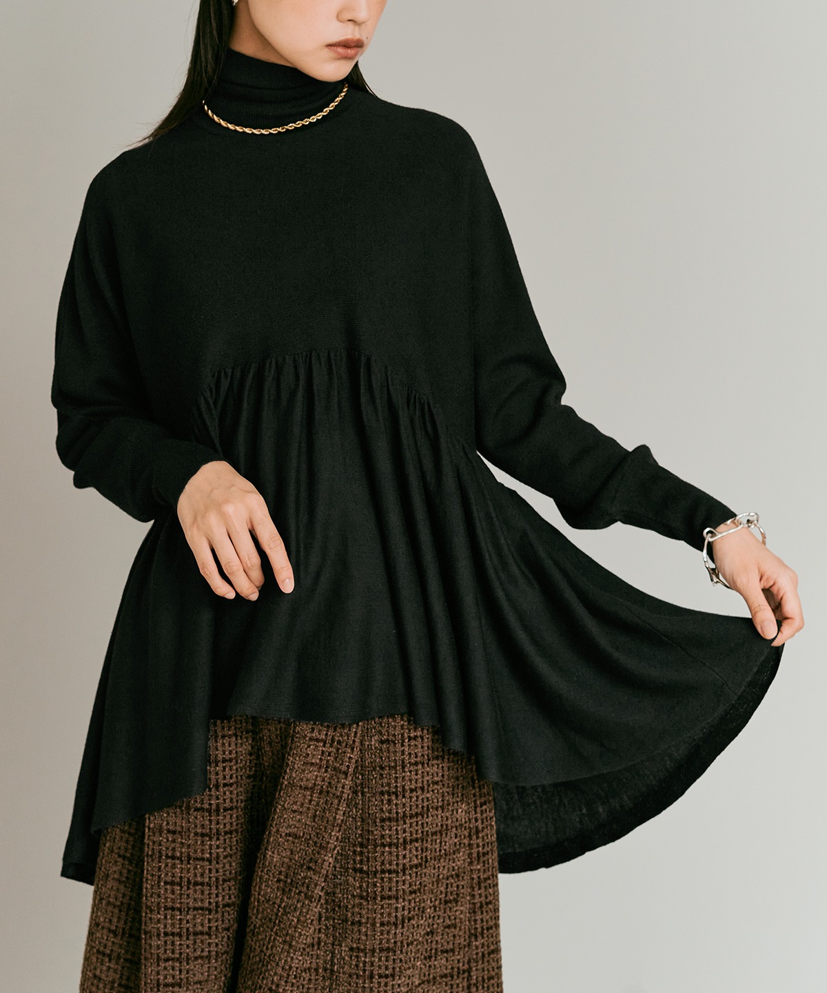 【予約販売】ウールミックスライトニットペプラムトップス 全4色