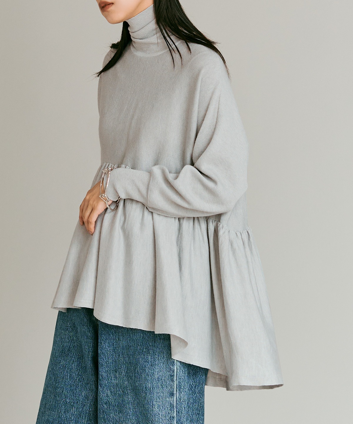 【予約販売】ウールミックスライトニットペプラムトップス 全4色