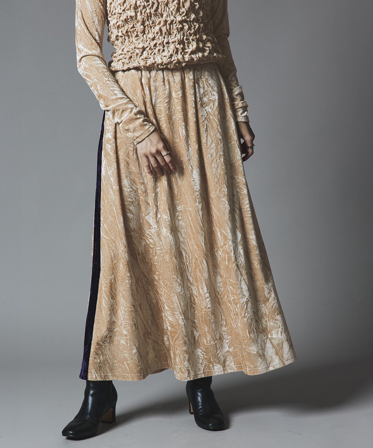 【予約販売】クラッシュベロアサイドラインスカート 全4色