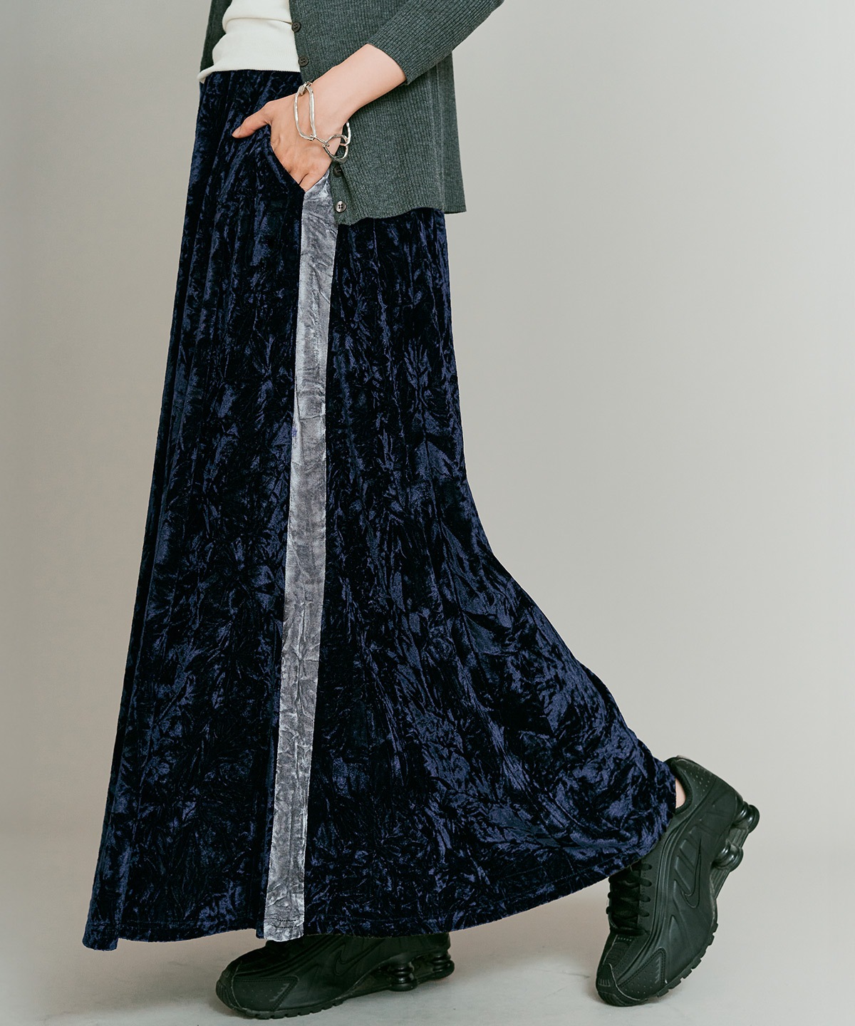 【予約販売】クラッシュベロアサイドラインスカート 全4色