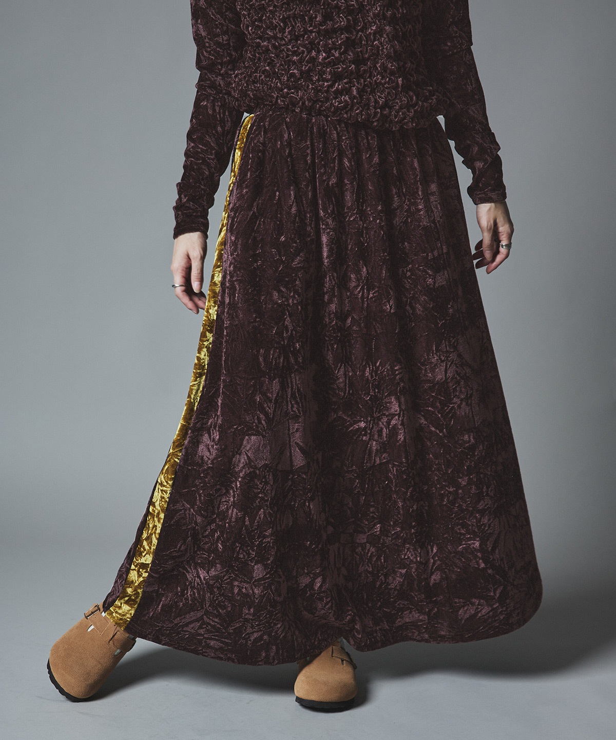 【予約販売】クラッシュベロアサイドラインスカート 全4色