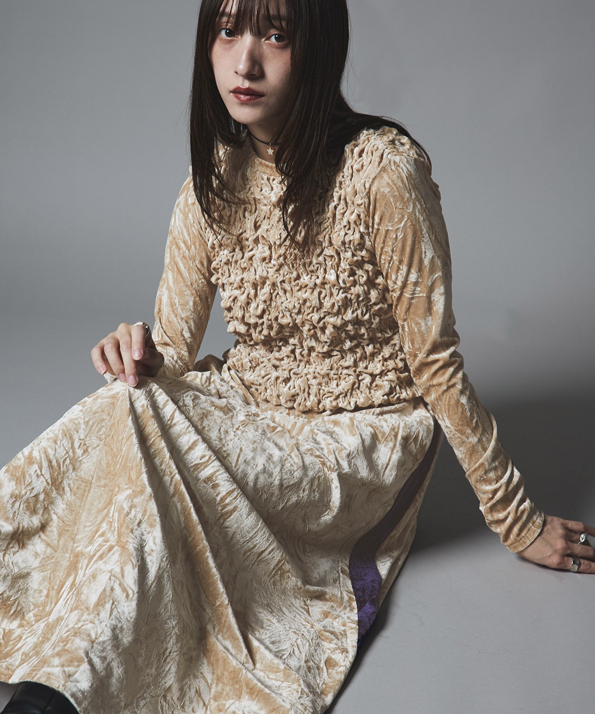 【予約販売】クラッシュベロアサイドラインスカート 全4色