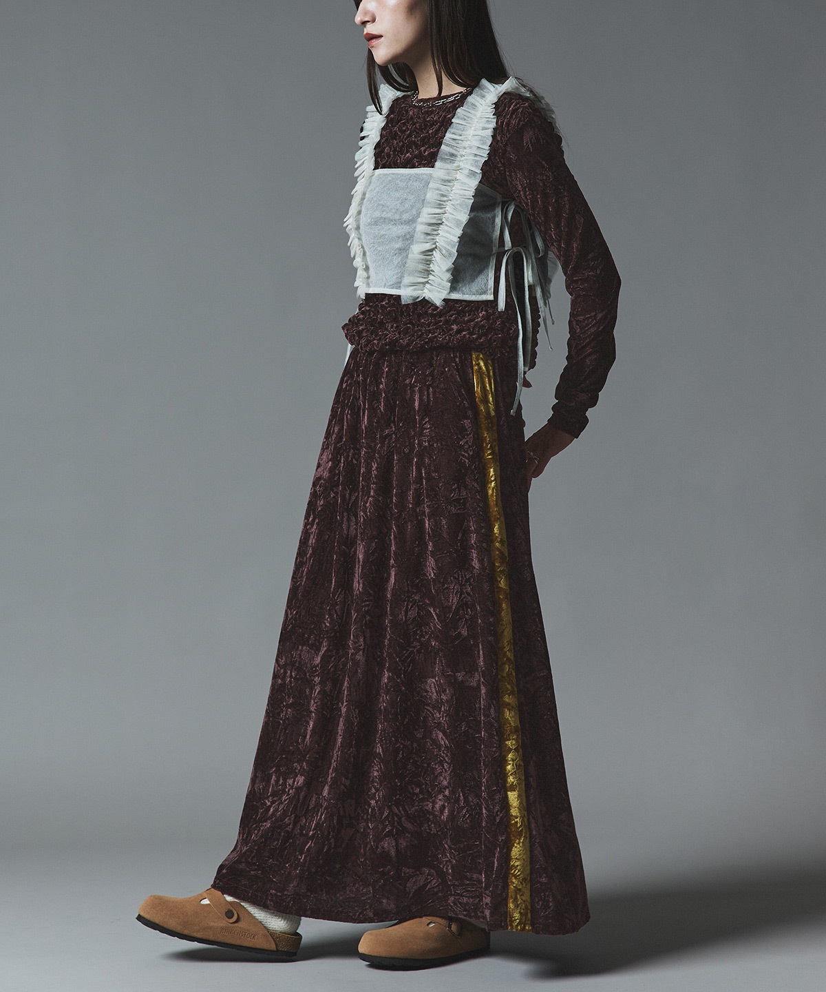 【予約販売】クラッシュベロアサイドラインスカート 全4色