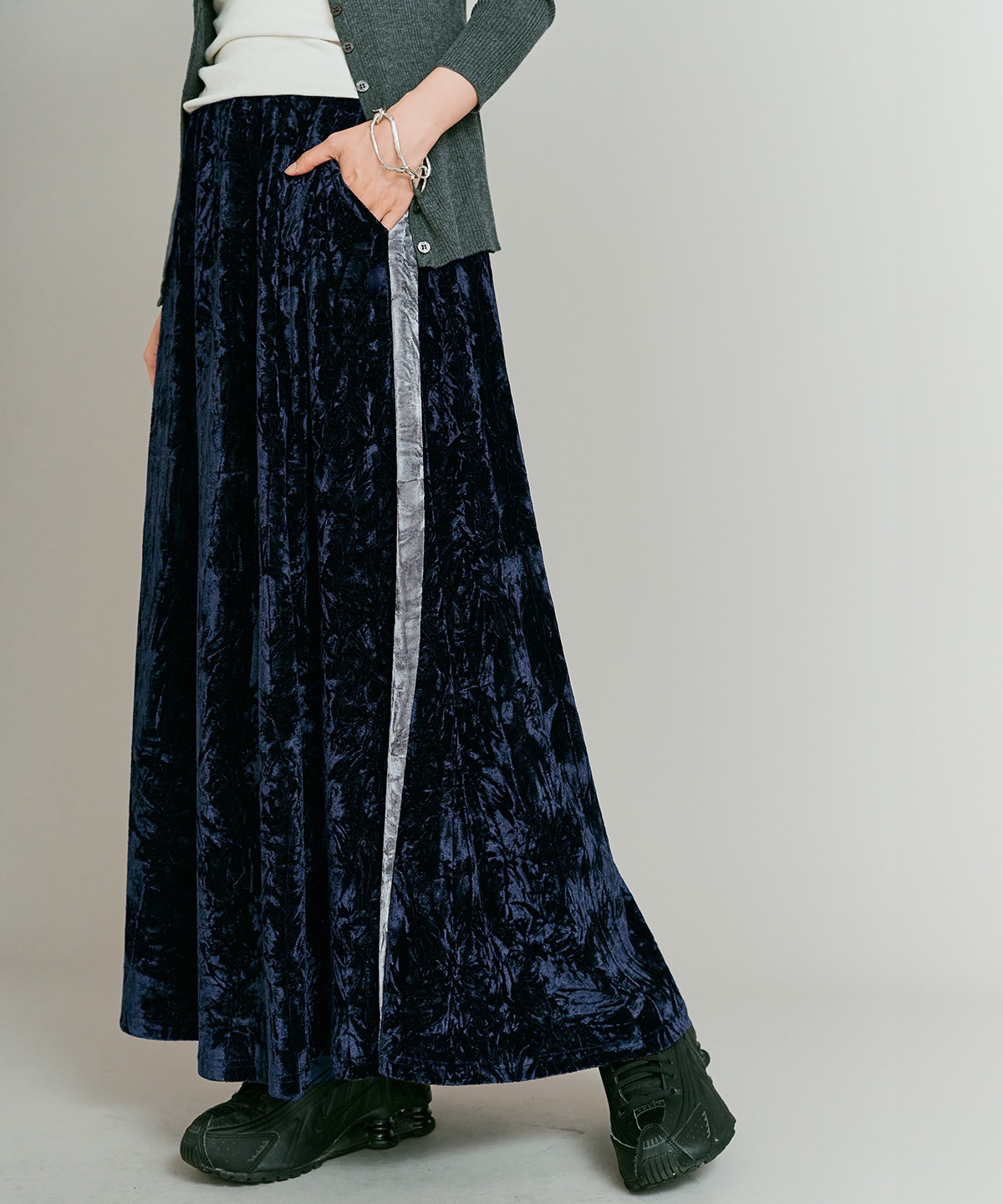 【予約販売】クラッシュベロアサイドラインスカート 全4色