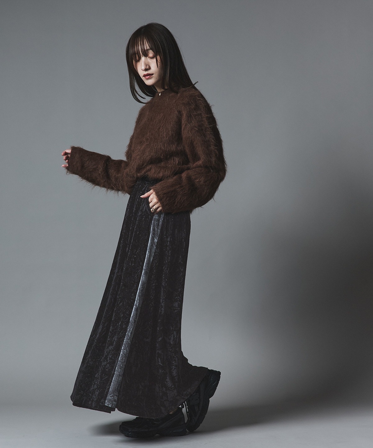 【予約販売】クラッシュベロアサイドラインスカート 全4色