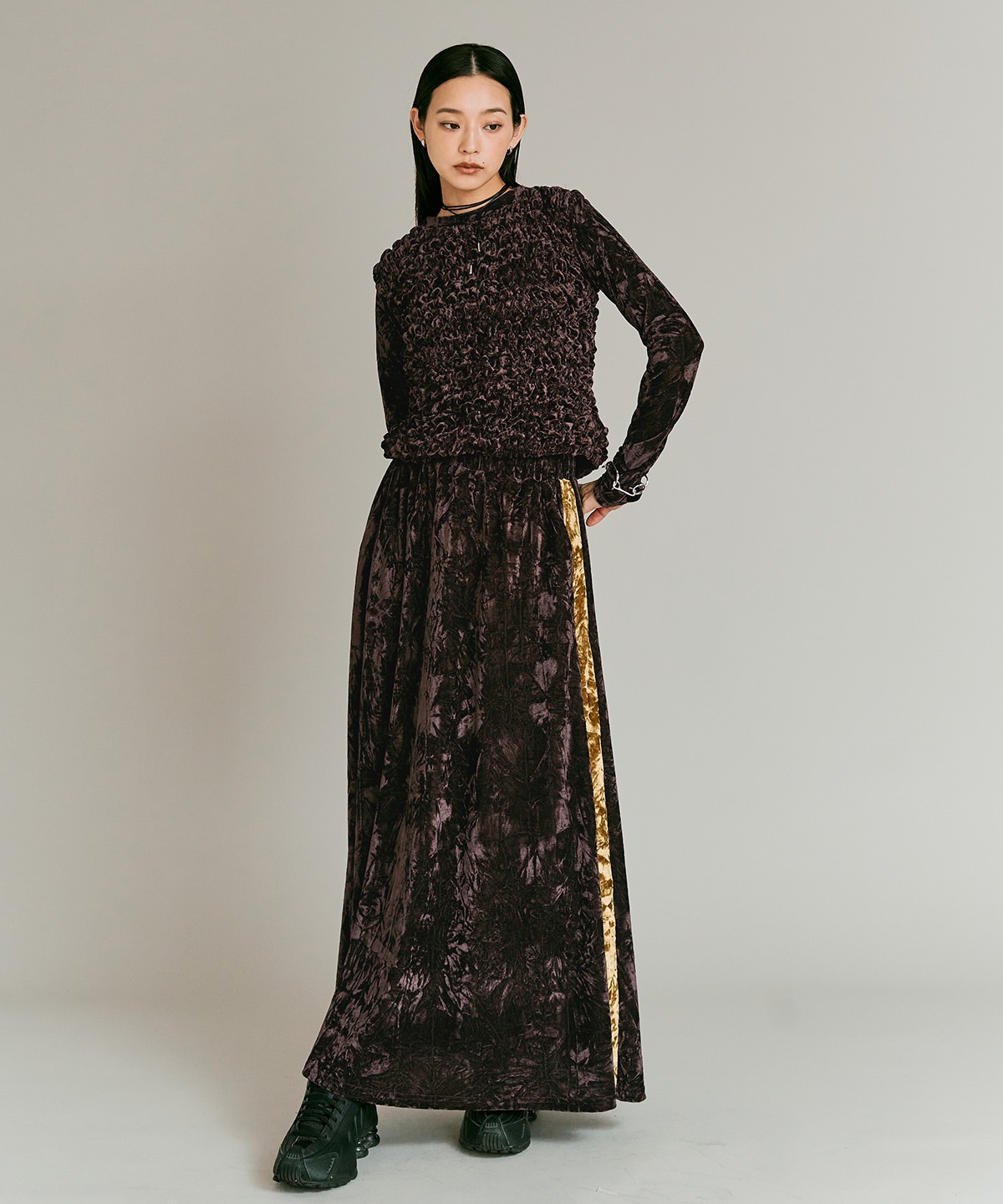 【予約販売】クラッシュベロアサイドラインスカート 全4色