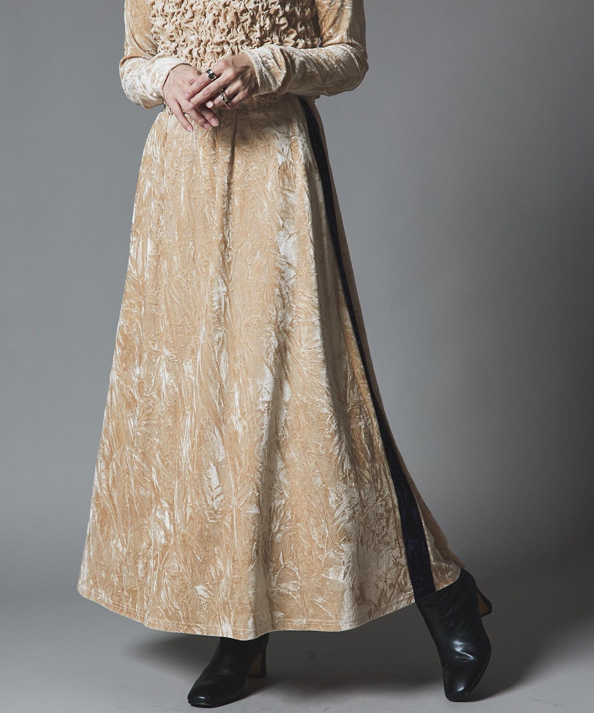 【予約販売】クラッシュベロアサイドラインスカート 全4色