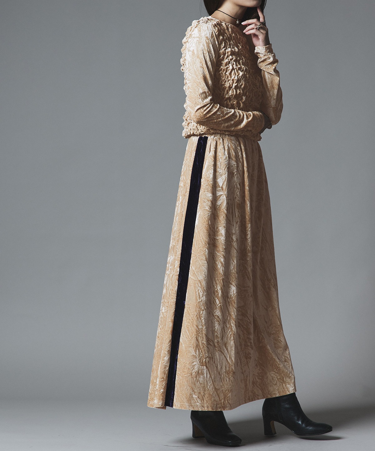 【予約販売】クラッシュベロアサイドラインスカート 全4色