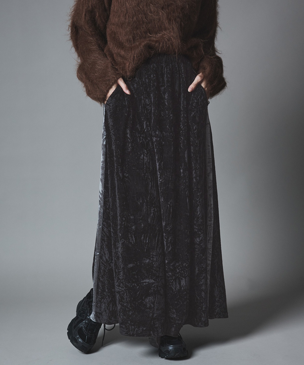 【予約販売】クラッシュベロアサイドラインスカート 全4色