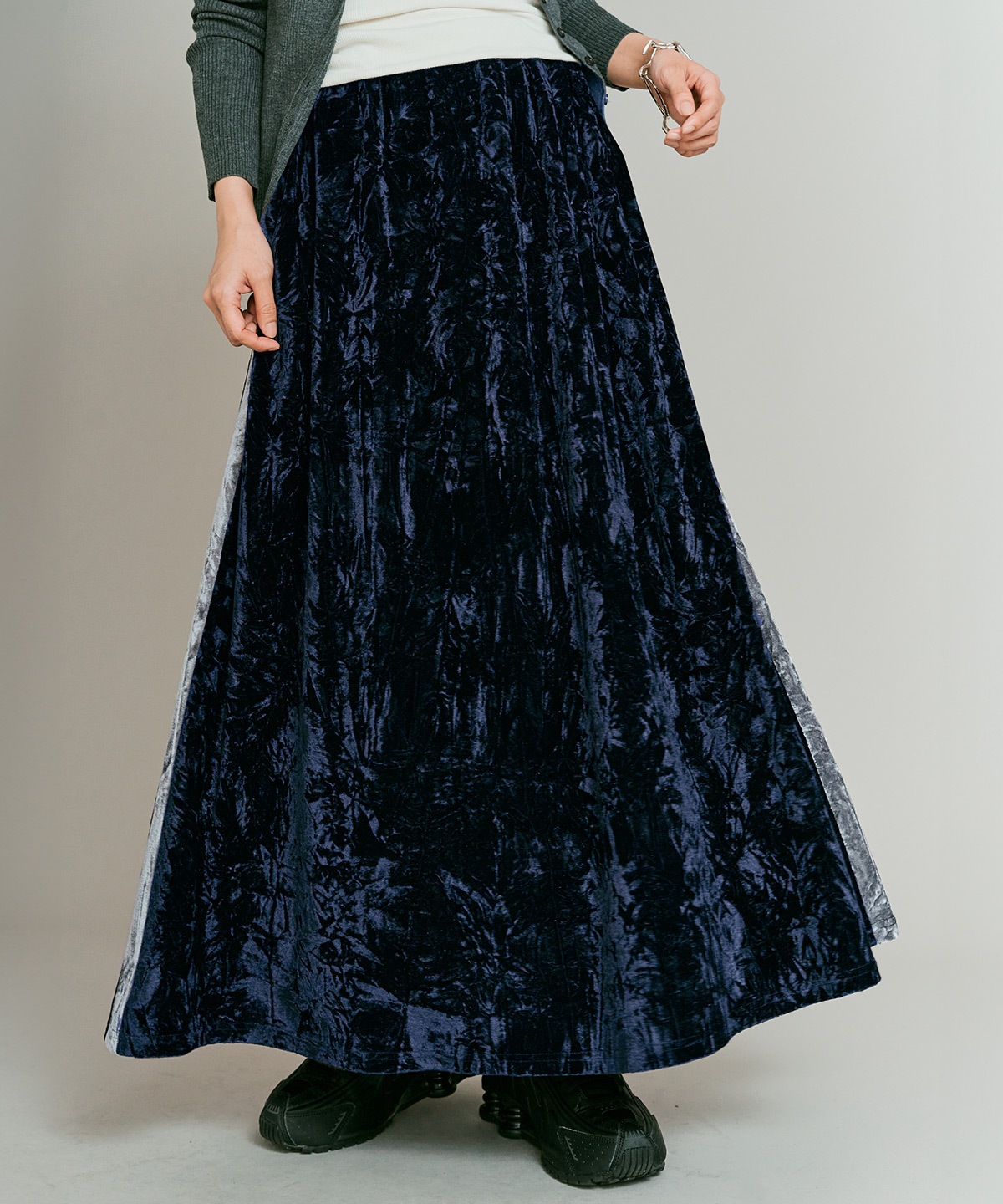 【予約販売】クラッシュベロアサイドラインスカート 全4色