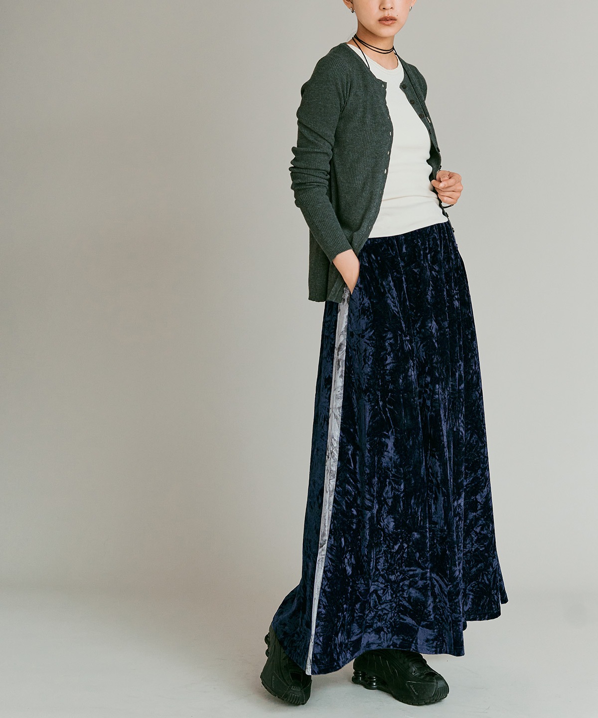 【予約販売】クラッシュベロアサイドラインスカート 全4色