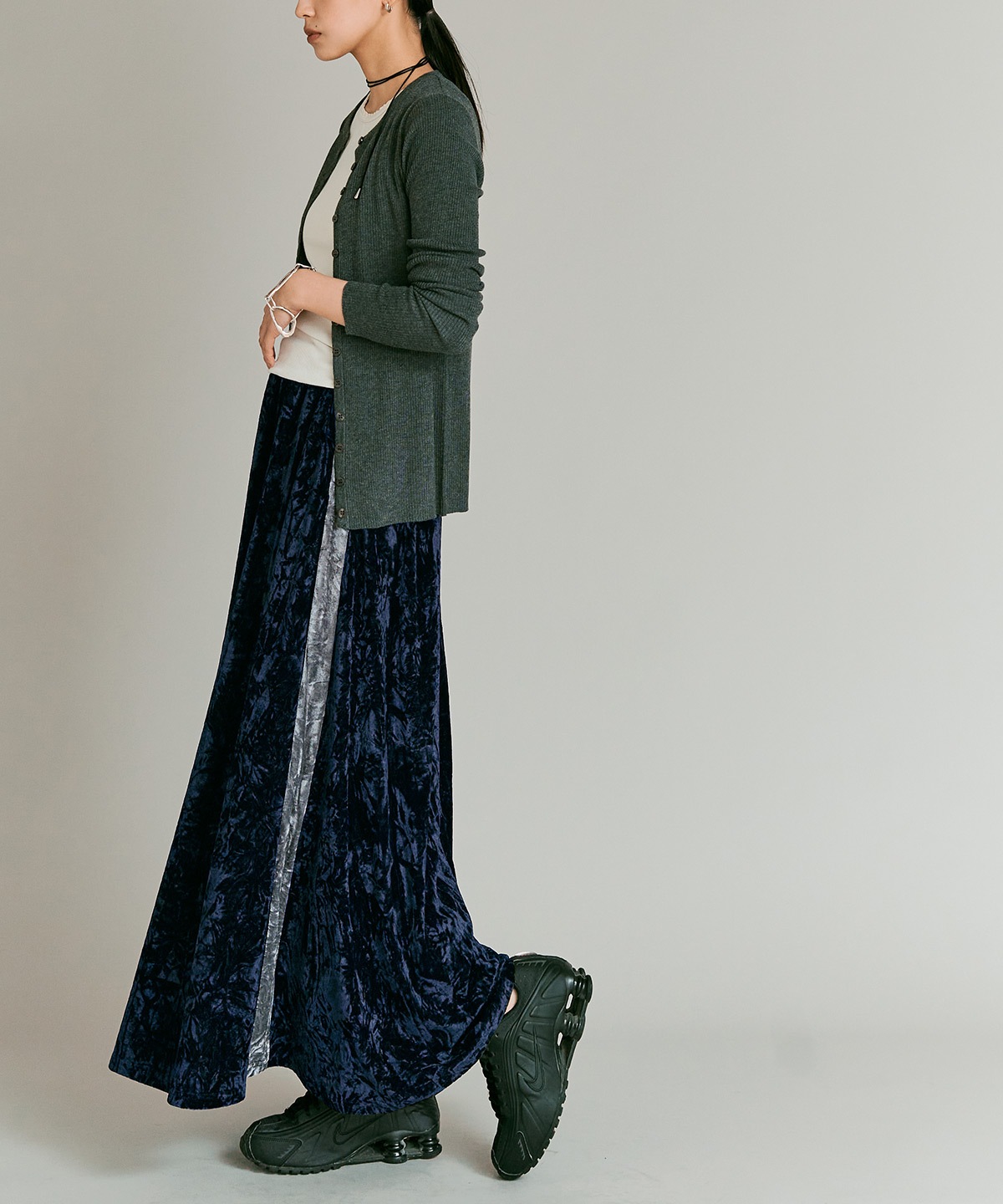 【予約販売】クラッシュベロアサイドラインスカート 全4色