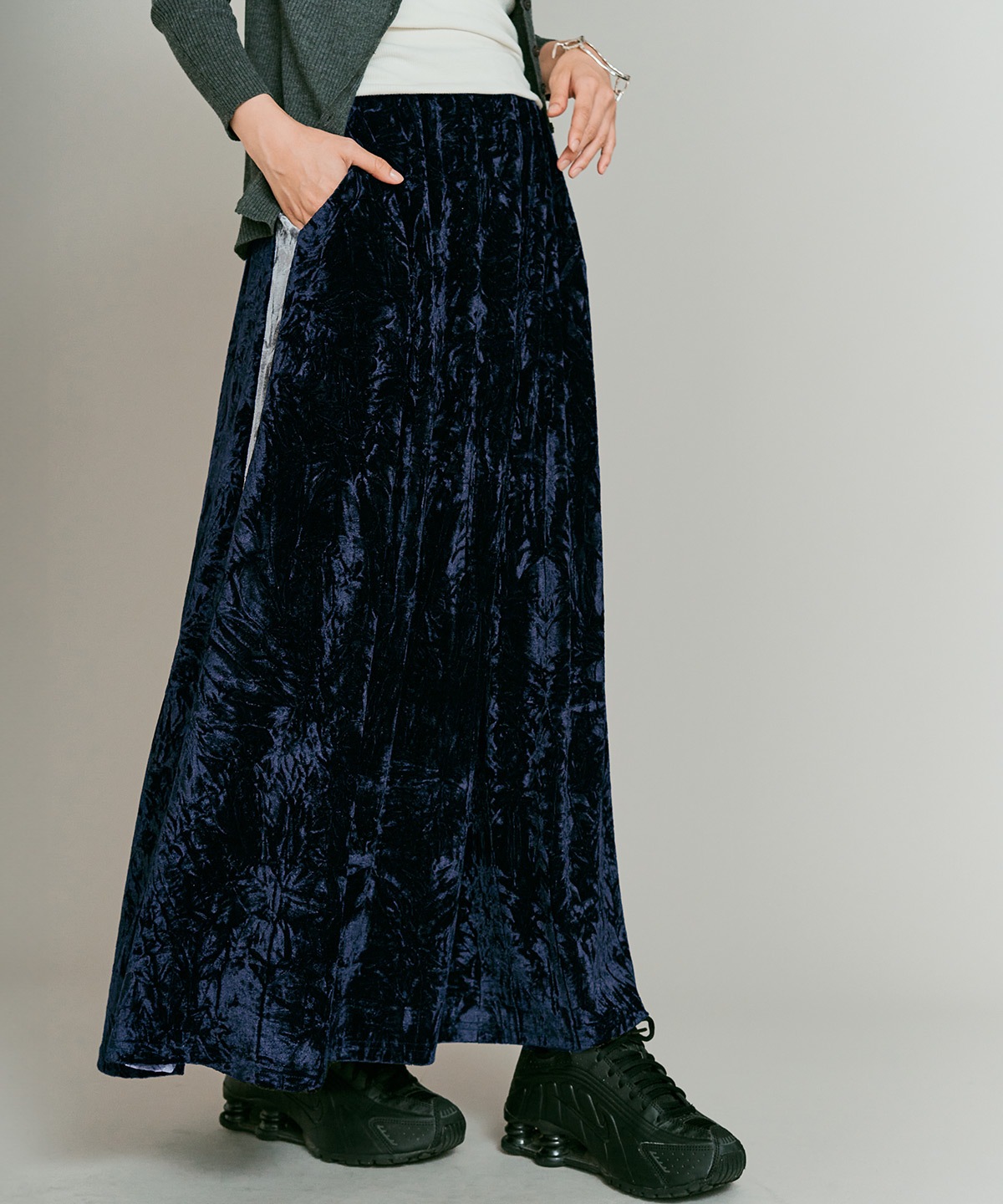 【予約販売】クラッシュベロアサイドラインスカート 全4色