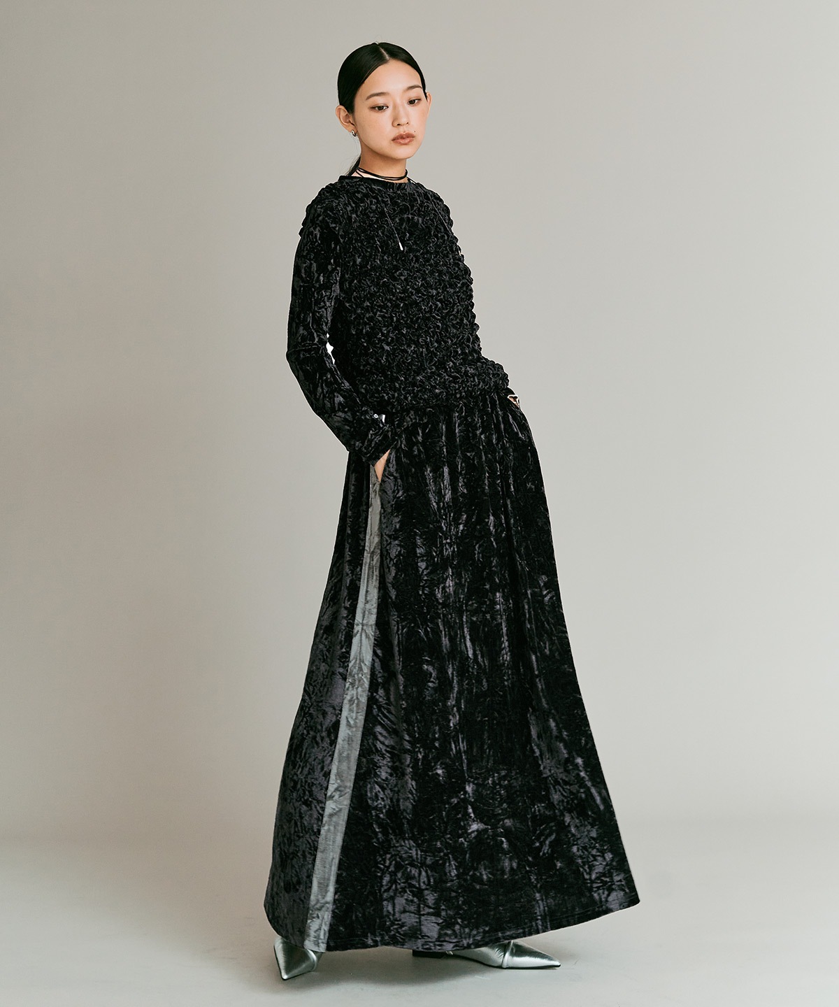 【予約販売】クラッシュベロアサイドラインスカート 全4色