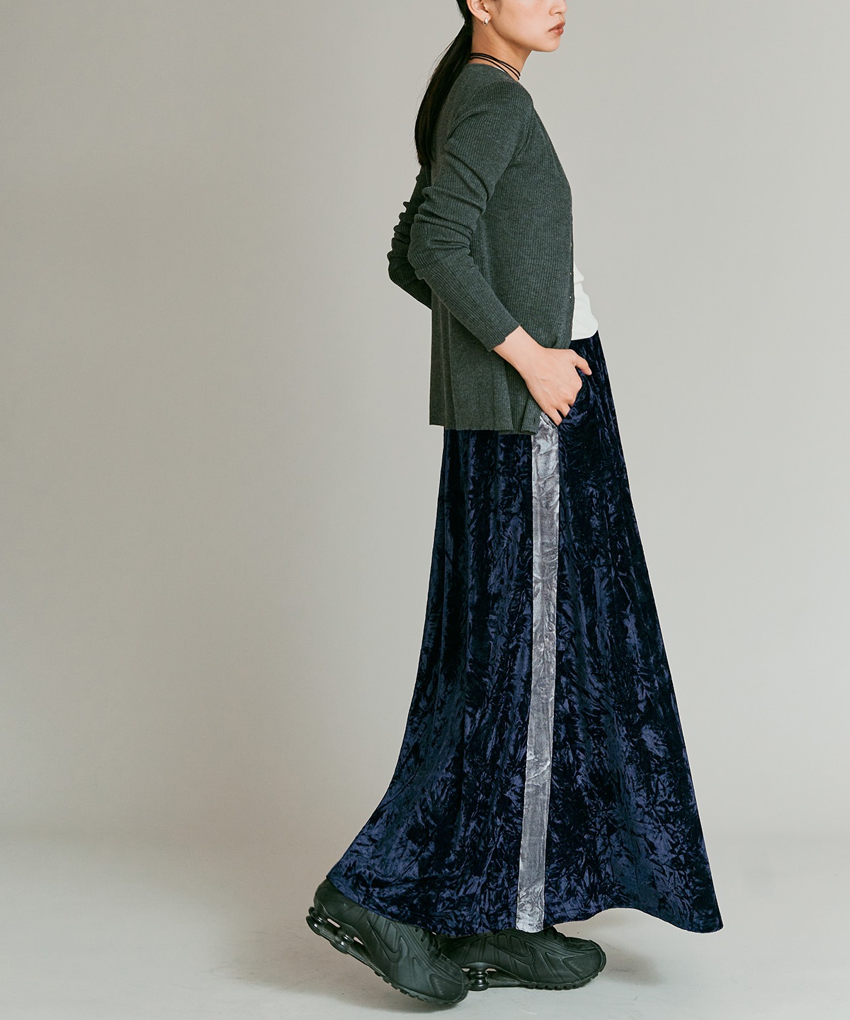 【予約販売】クラッシュベロアサイドラインスカート 全4色