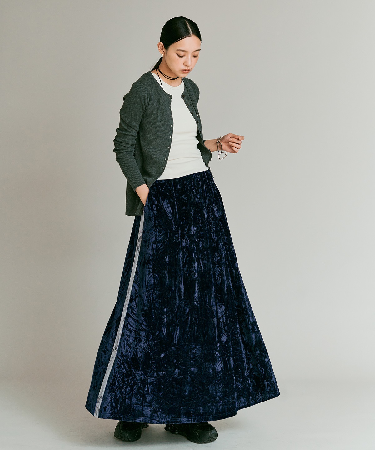 【予約販売】クラッシュベロアサイドラインスカート 全4色