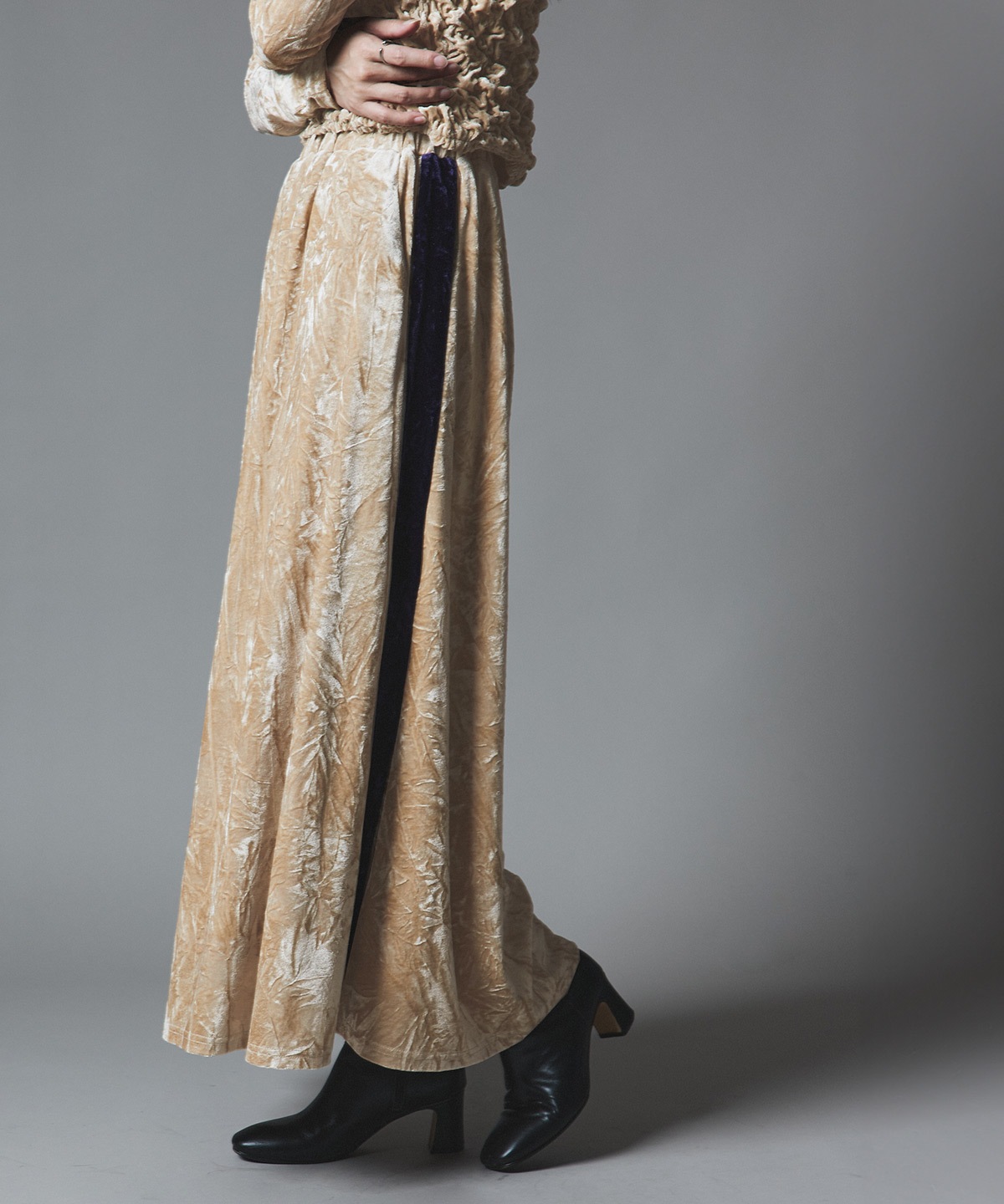 【予約販売】クラッシュベロアサイドラインスカート 全4色