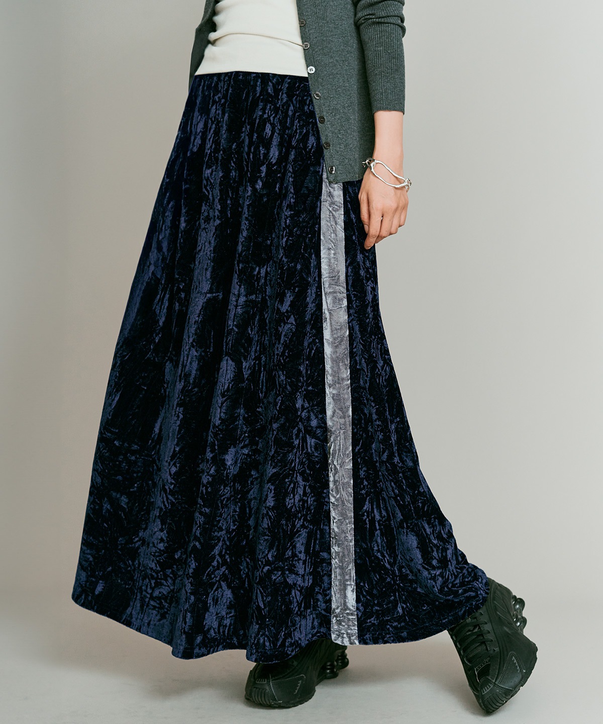 【予約販売】クラッシュベロアサイドラインスカート 全4色