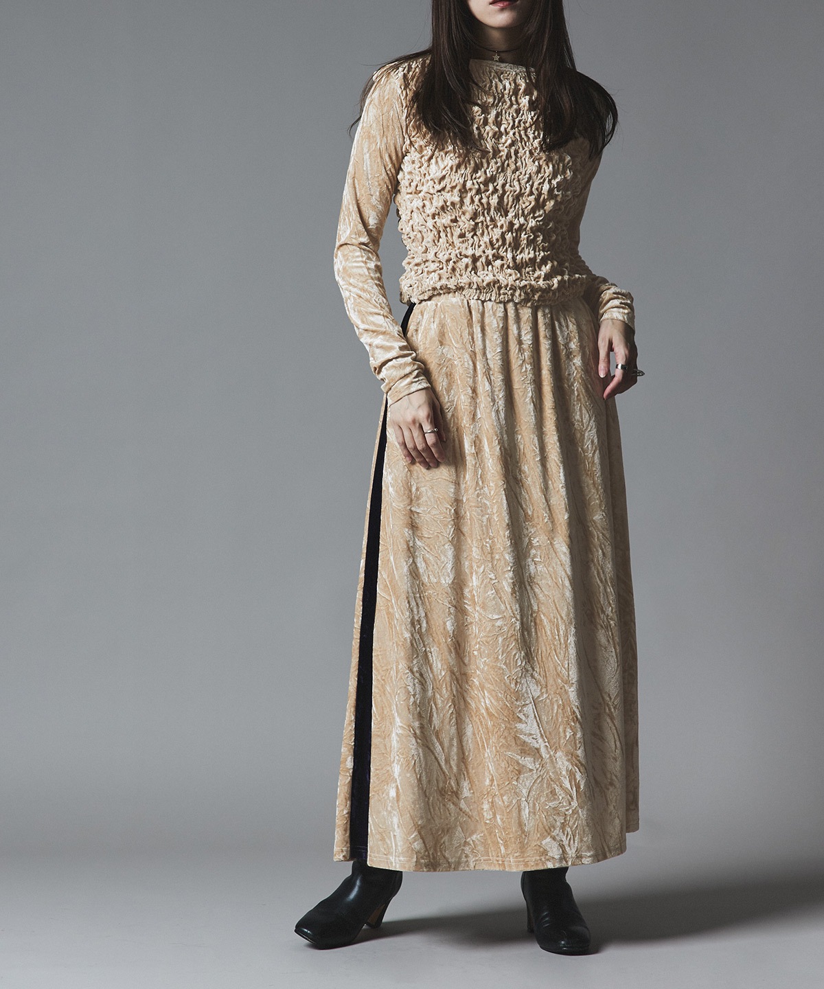 【予約販売】クラッシュベロアサイドラインスカート 全4色