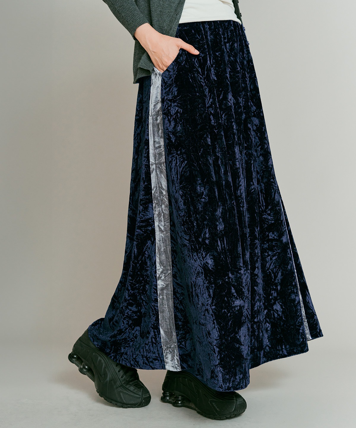 【予約販売】クラッシュベロアサイドラインスカート 全4色