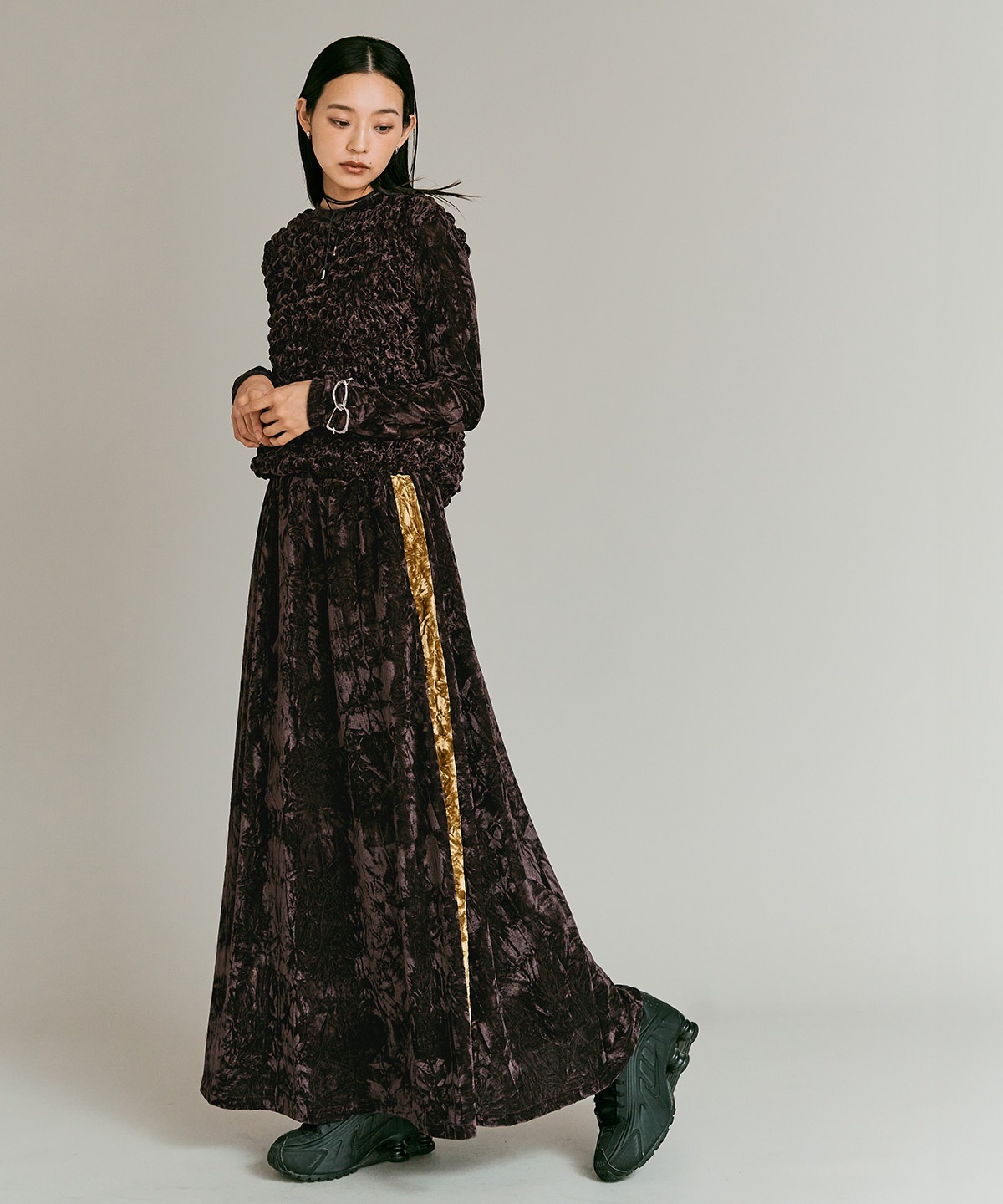 【予約販売】クラッシュベロアサイドラインスカート 全4色