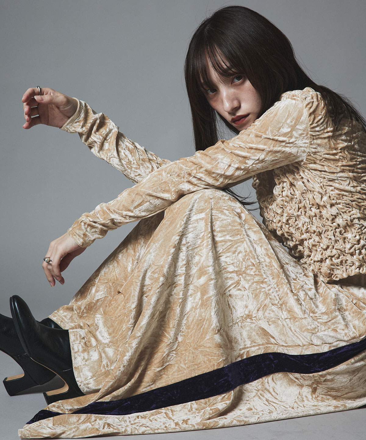 【予約販売】クラッシュベロアサイドラインスカート 全4色