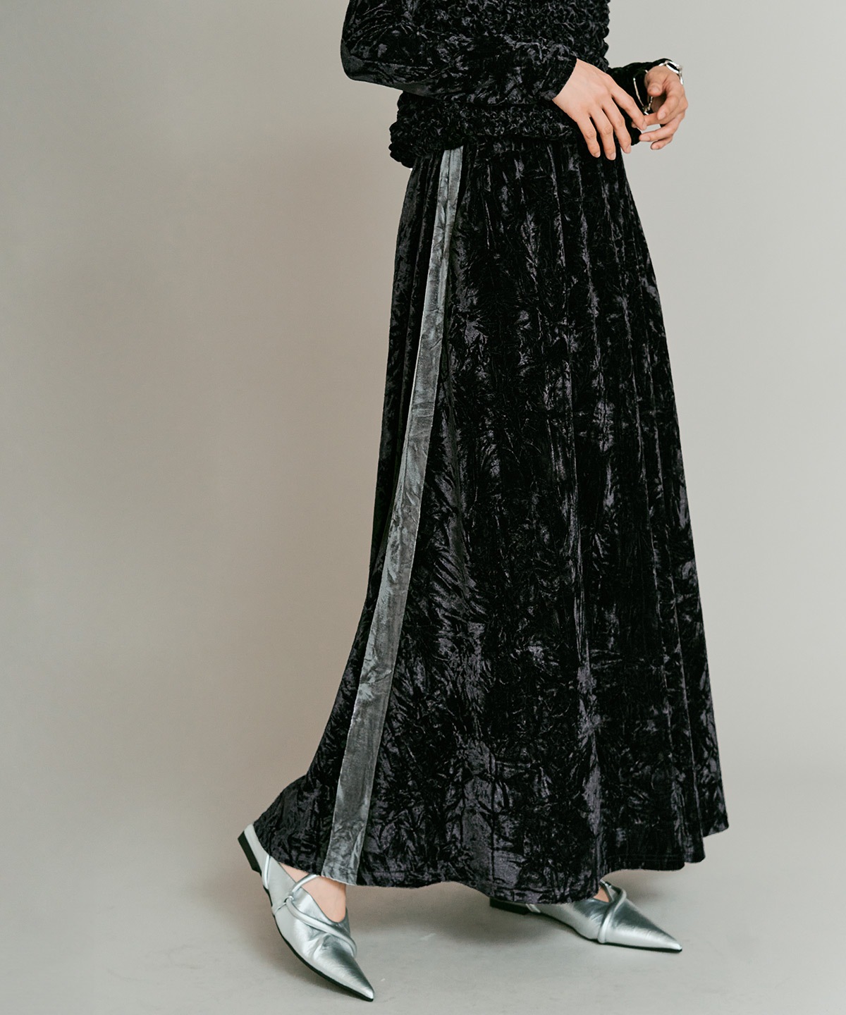 【予約販売】クラッシュベロアサイドラインスカート 全4色