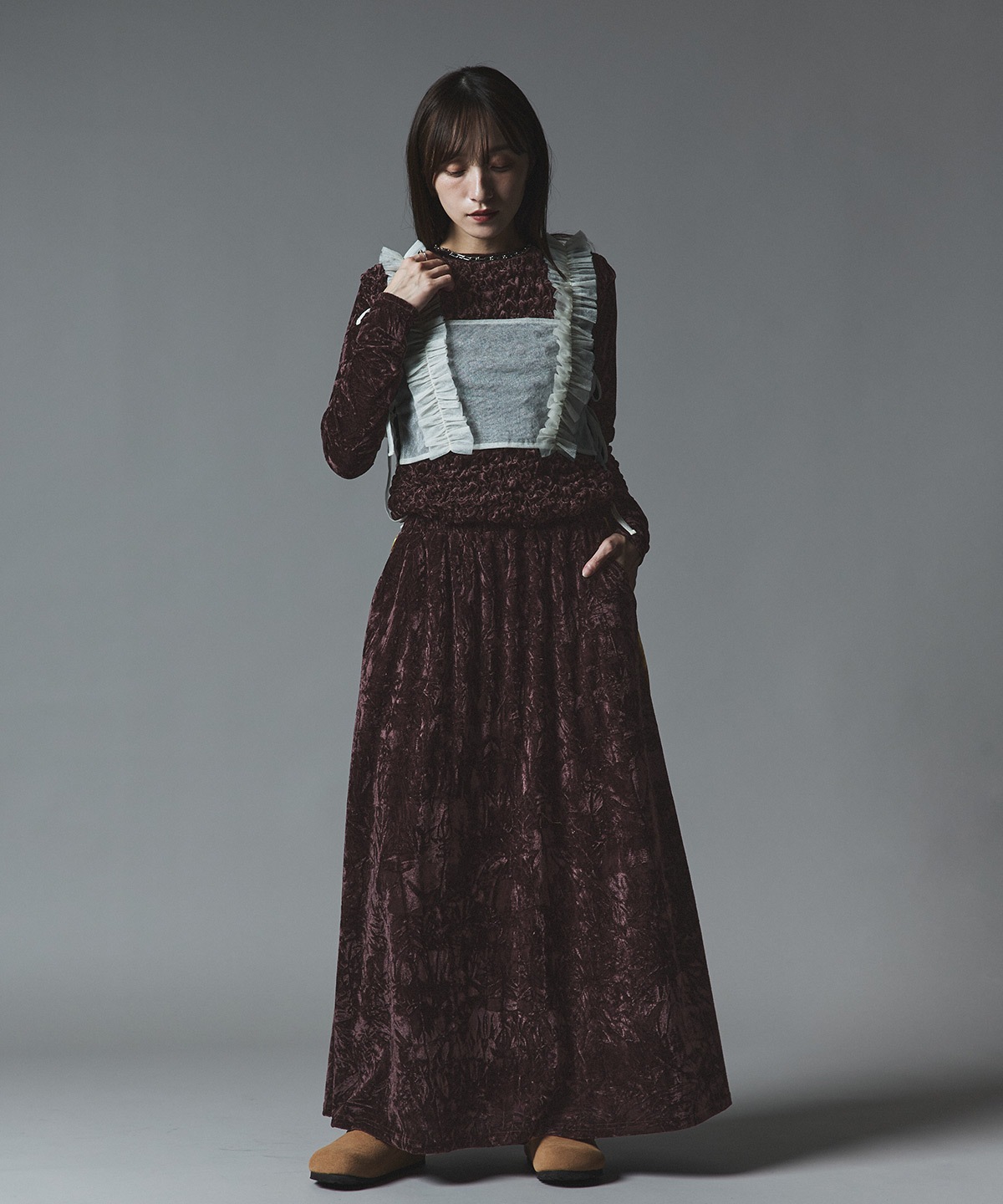 【予約販売】クラッシュベロアサイドラインスカート 全4色