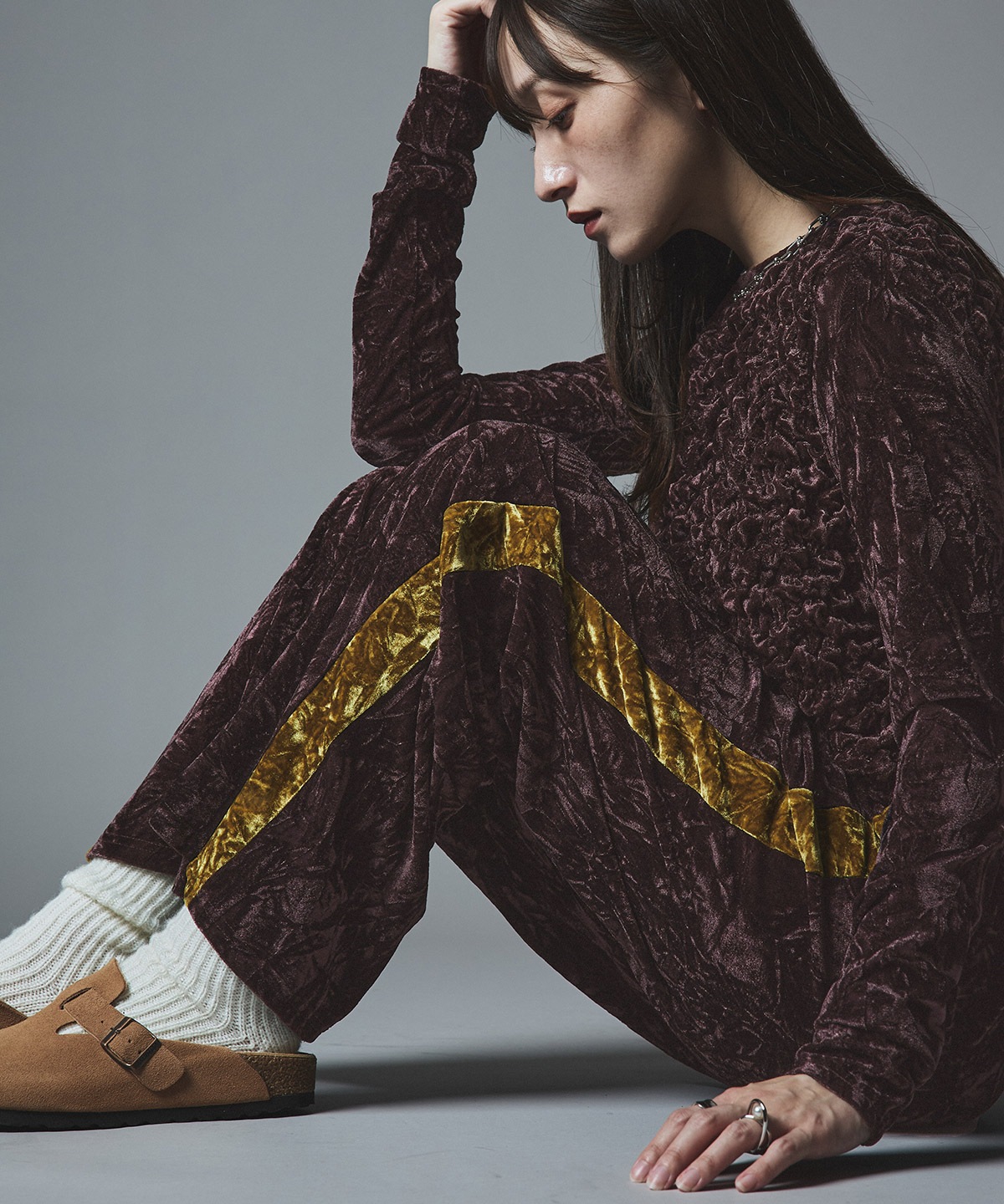 クラッシュベロアサイドラインパンツ 全4色