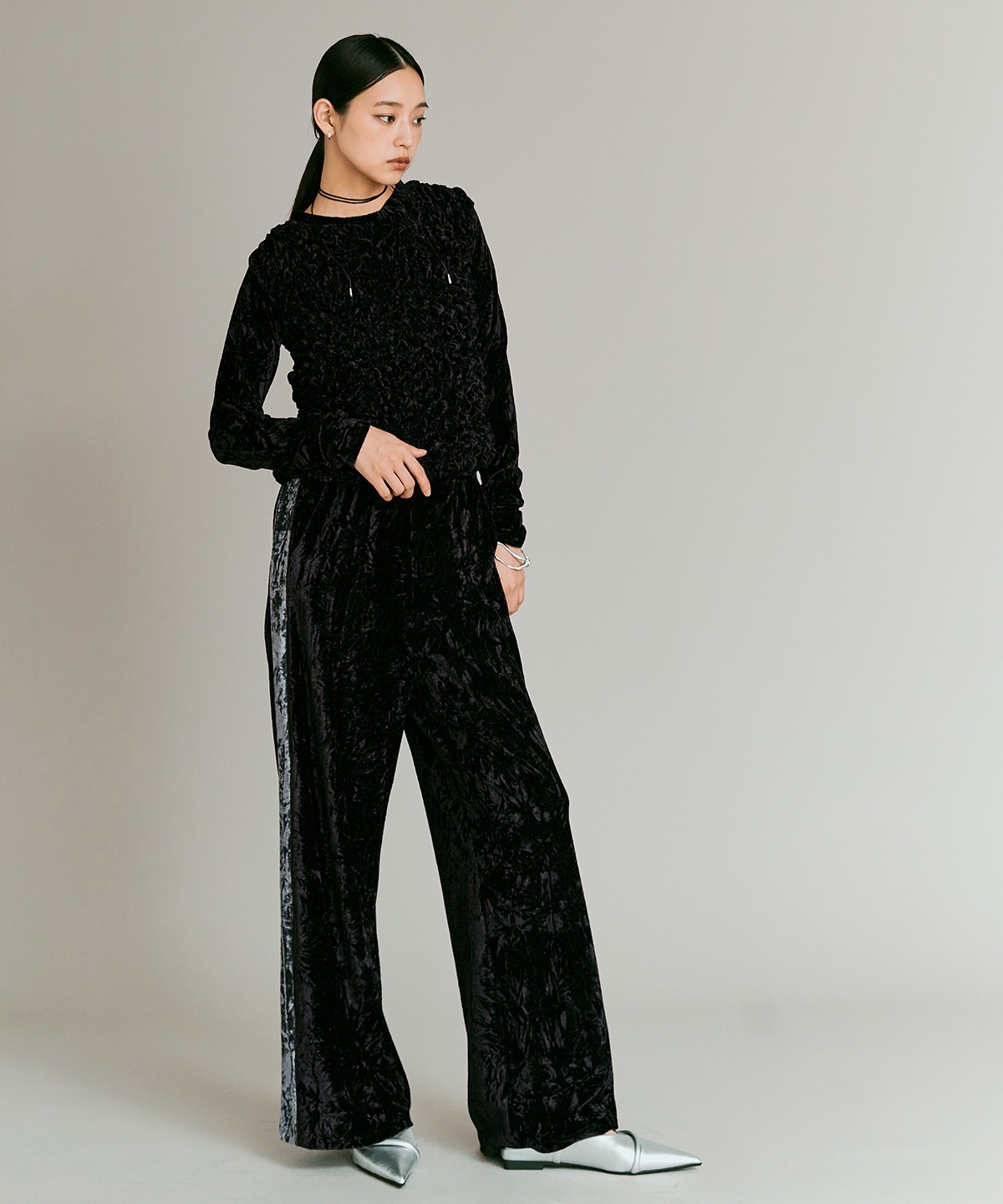 クラッシュベロアサイドラインパンツ 全4色