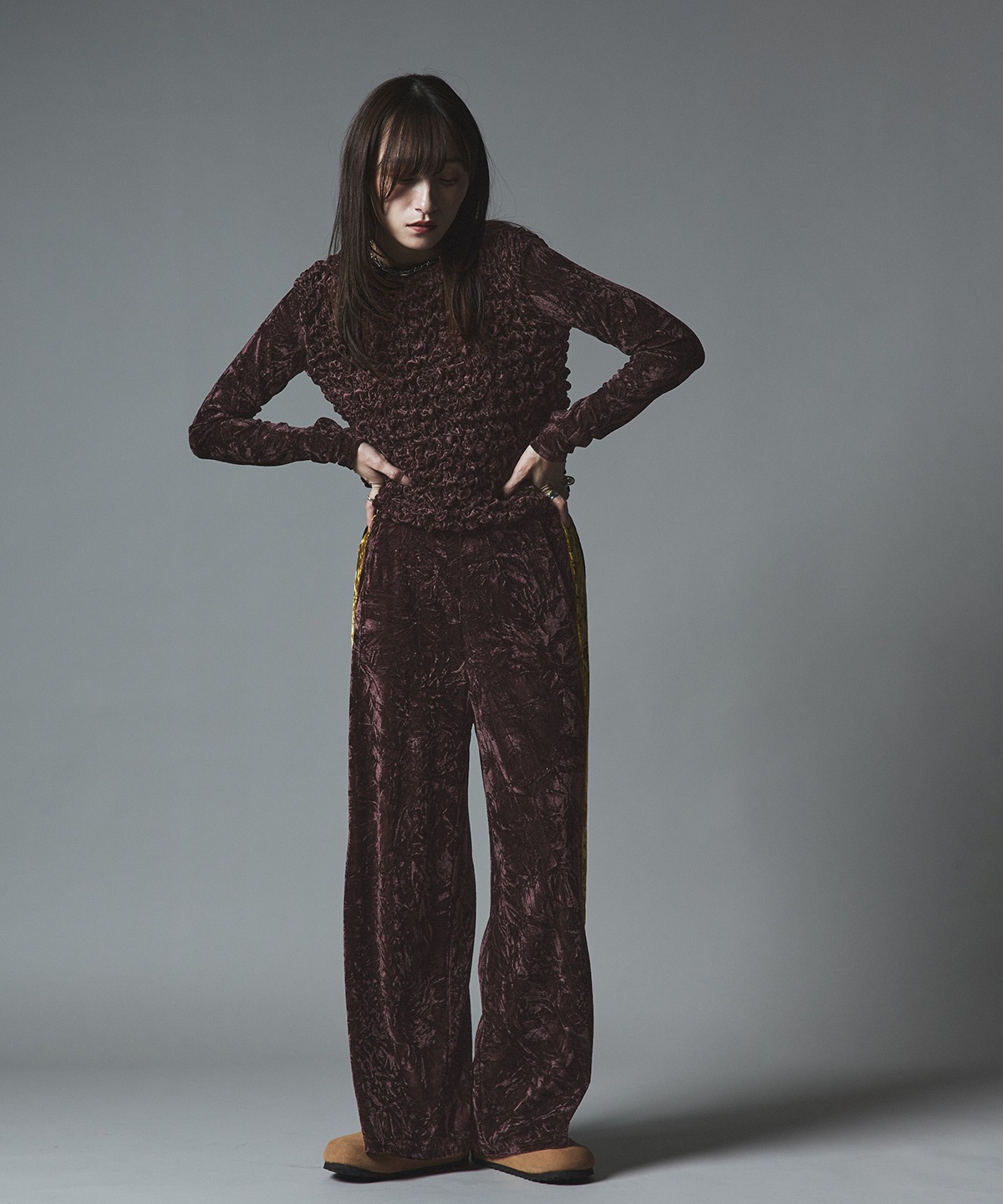 クラッシュベロアサイドラインパンツ 全4色