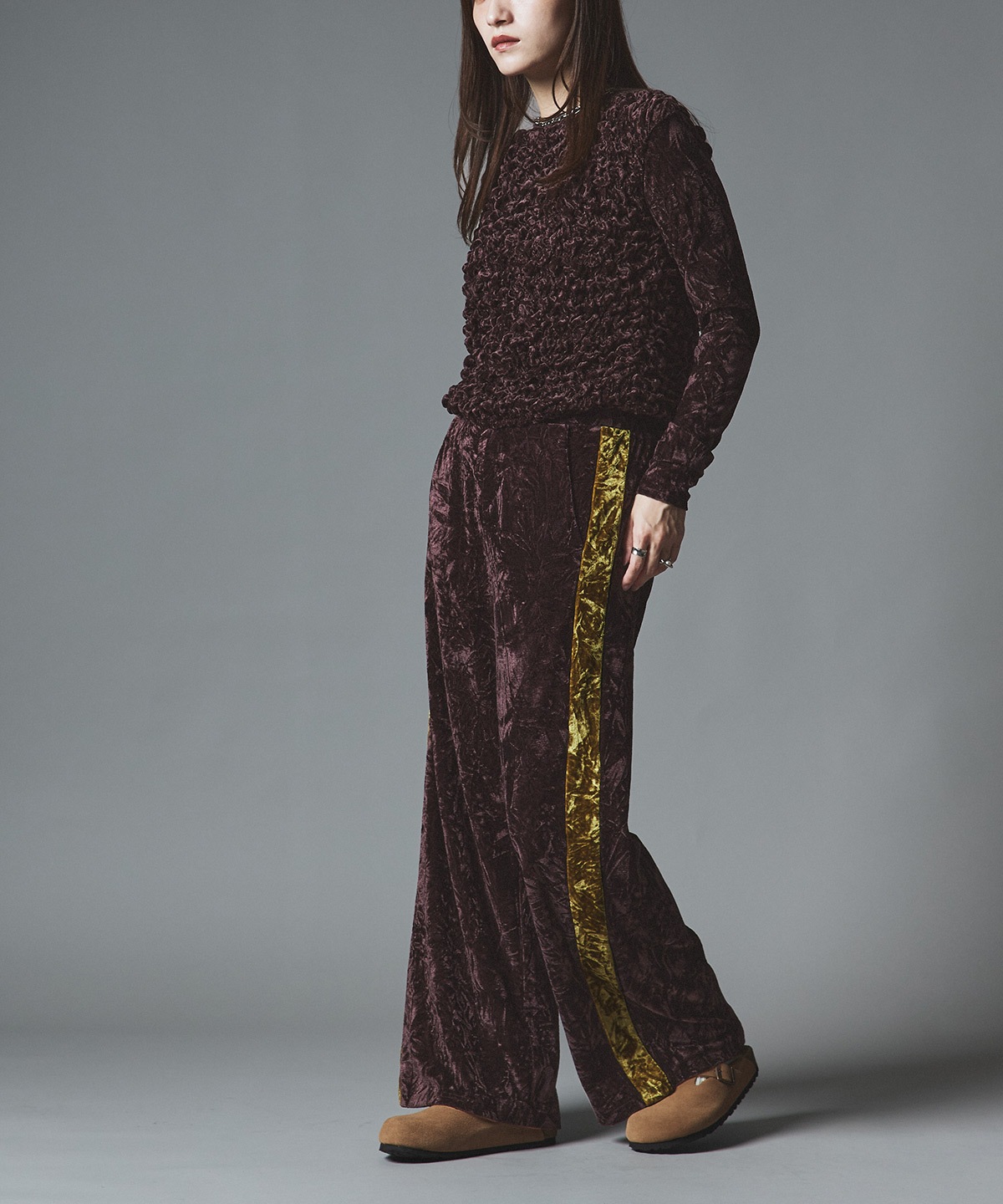 クラッシュベロアサイドラインパンツ 全4色