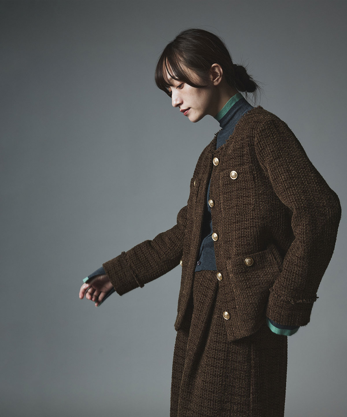 ウールミックスツイードノーカラージャケット | アウター,ジャケット