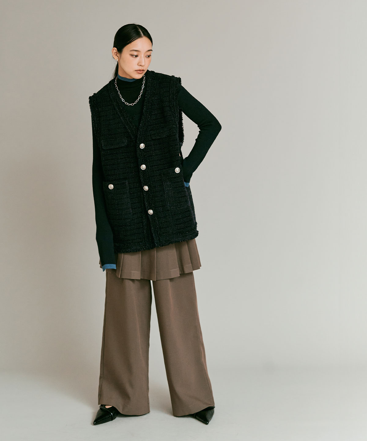 予約販売】ウールミックスツイードオーバーベスト | アウター