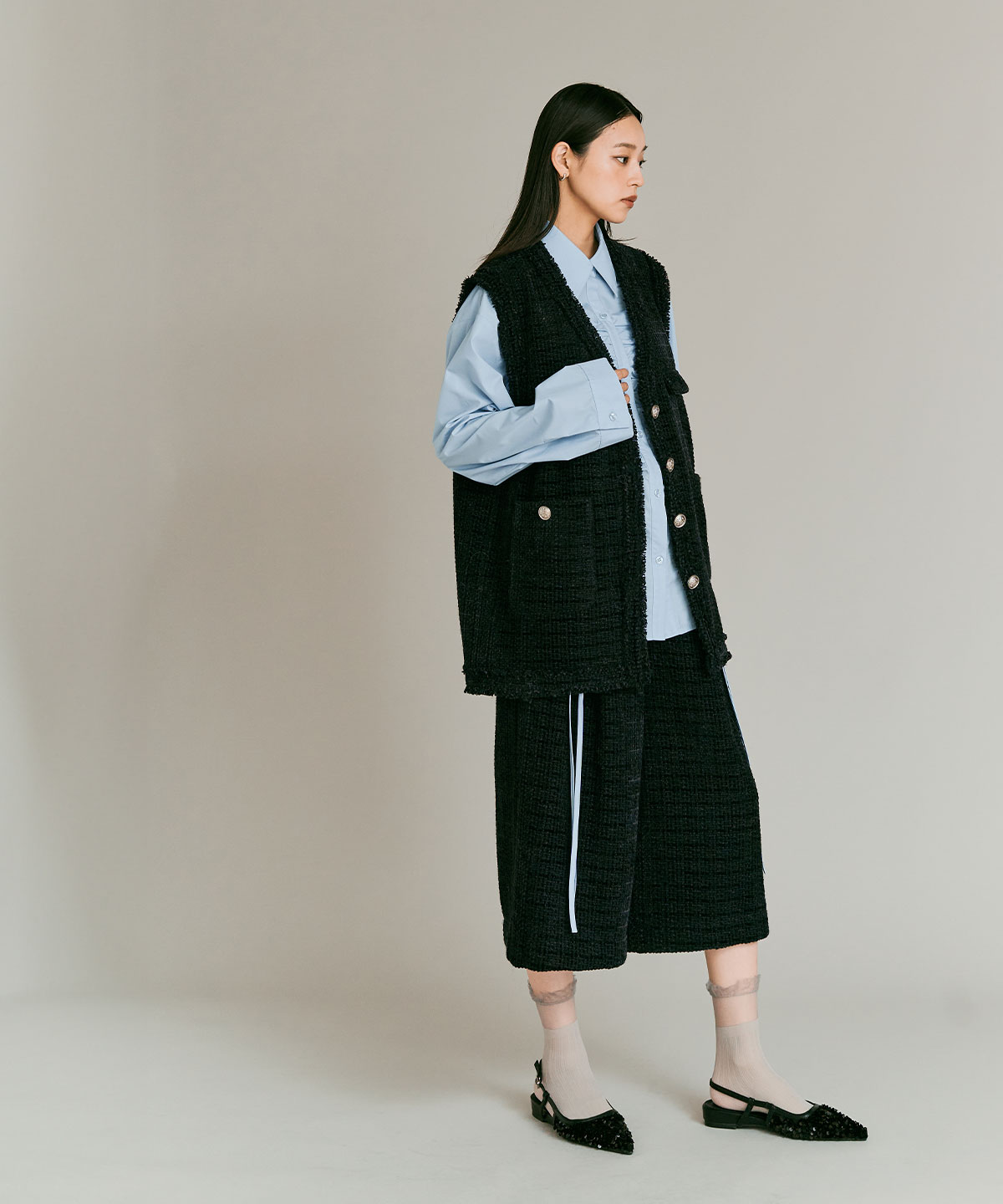 即決　感謝企画　ハンドメイドラスト１☆ウールツイードウールツイードヘリンボーンミルクティー色Aラインワンピース 大きい　ゆったり | Ｓｗｅｅｔ＆Ｓｈｅｅｐ - 新作発売1⁄10 ツイードベスト