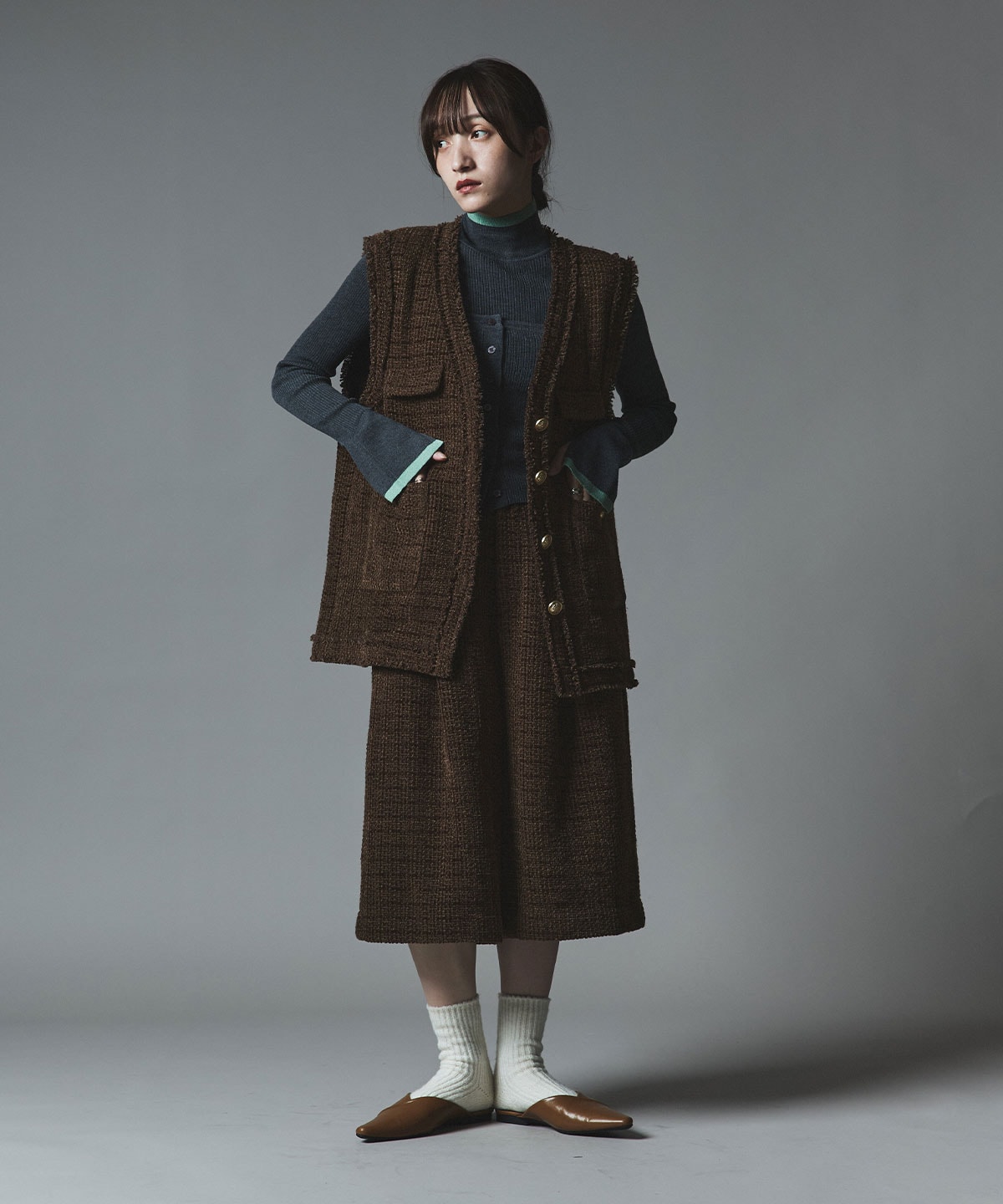 ウールミックスツイードオーバーベスト | アウター,ベスト | W:Huku