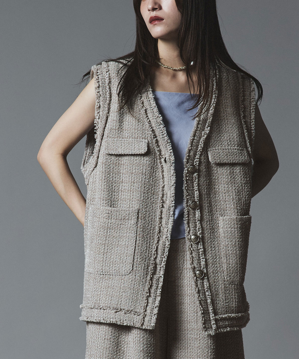 moif(ムイフ) 22AW オーバーミル ベスト グレー 2サイズ 【公式通販】