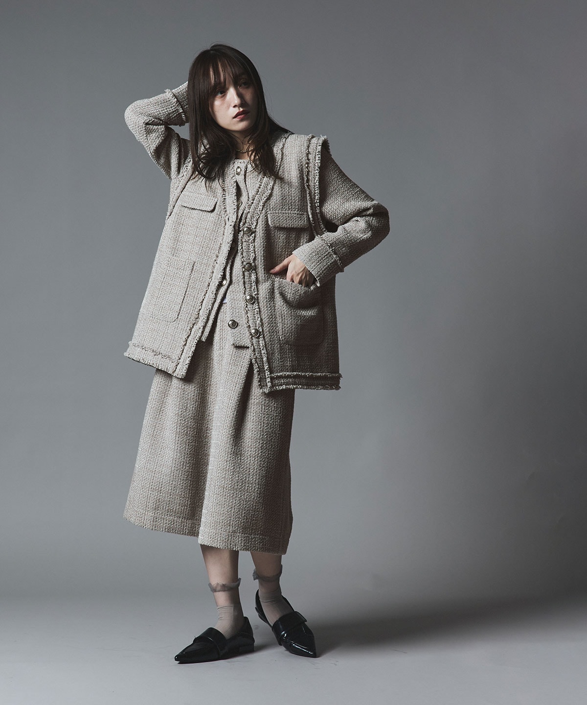 ウールミックスツイードオーバーベスト | アウター,ベスト | W:Huku